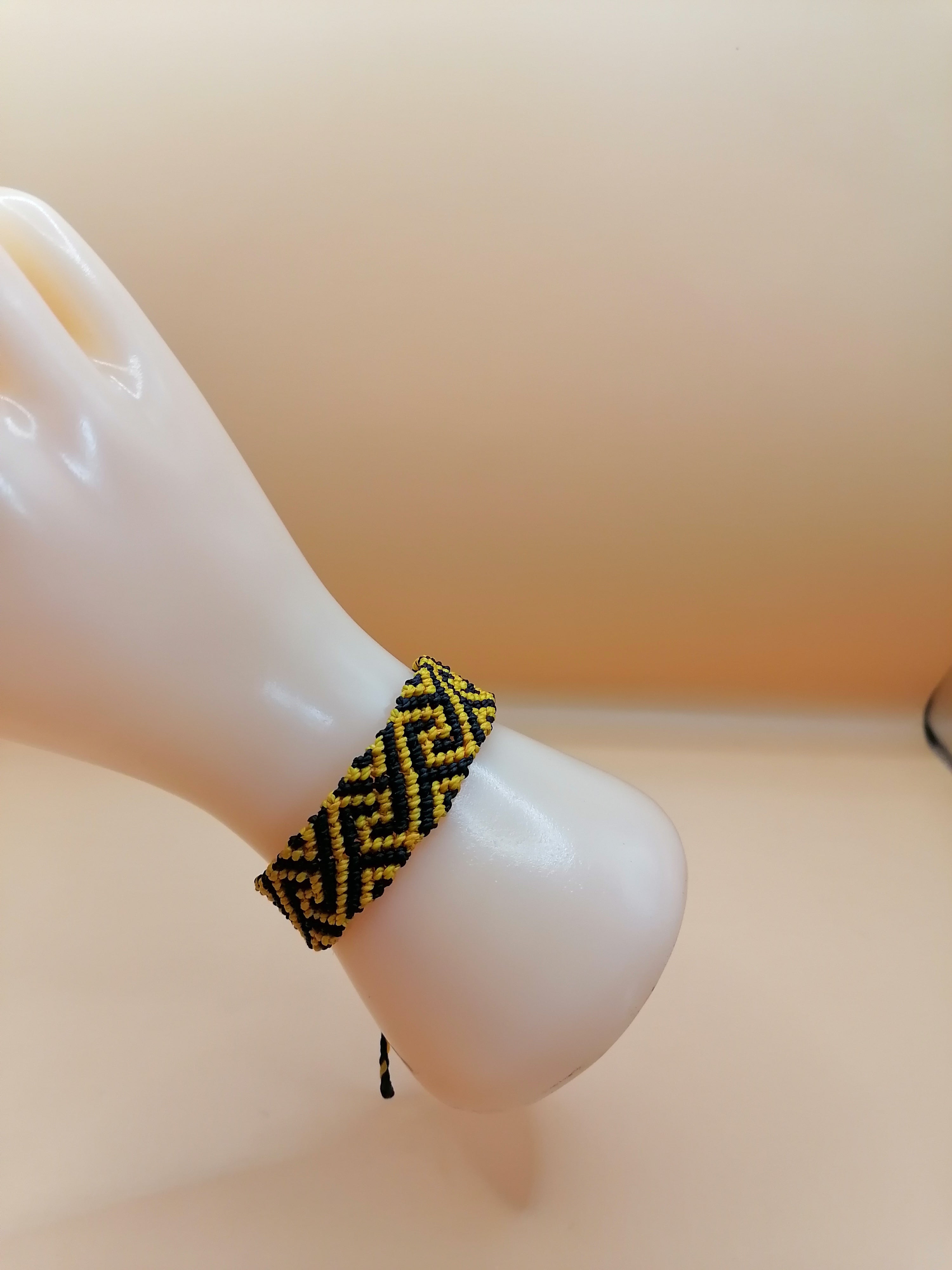 Macrame Bracelet Handmade Design Geometric Bracelet Black Yellow