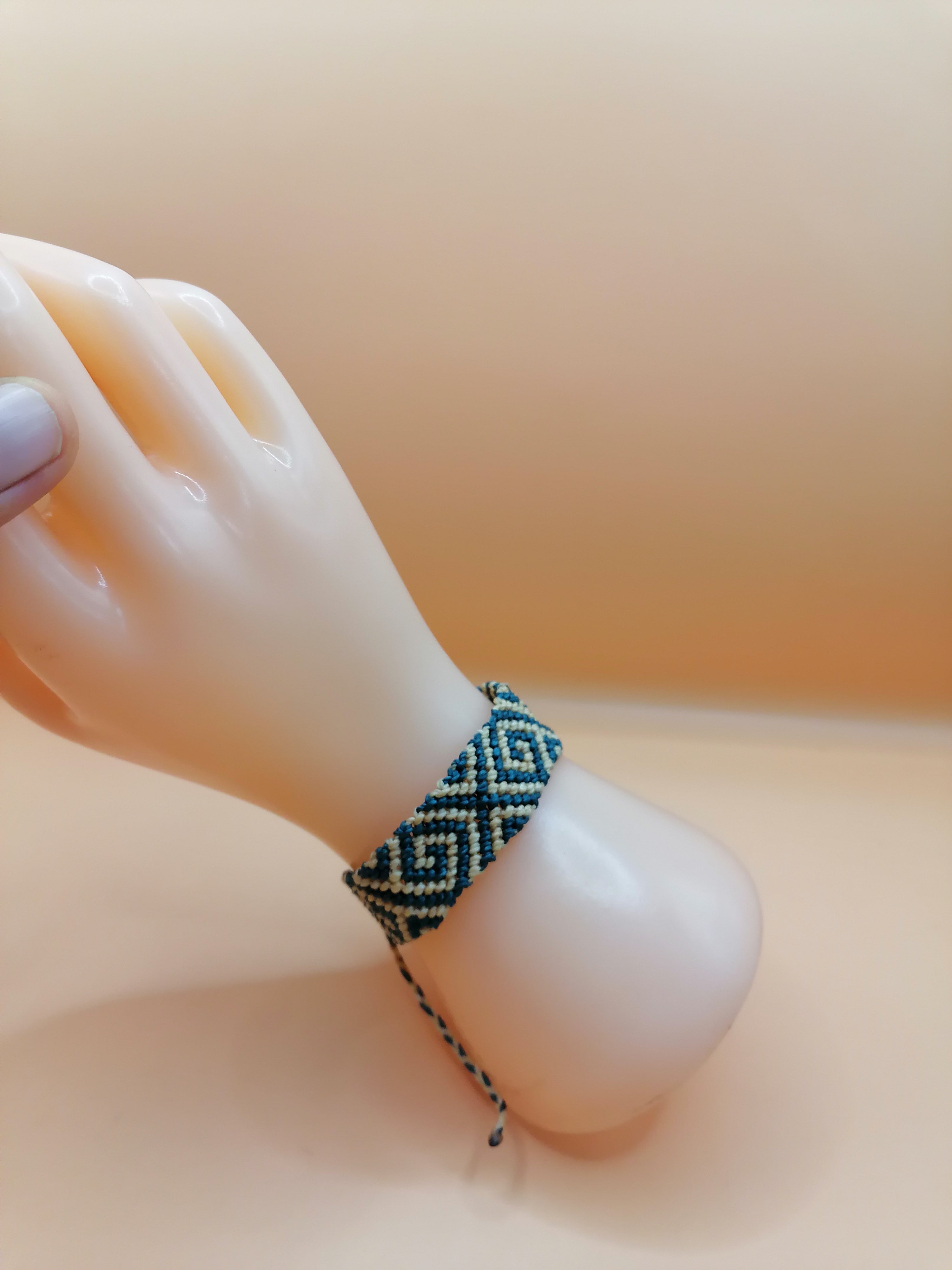 Handwoven Macrame Bracelet with Geometric Designs, Handmade and Adjustable