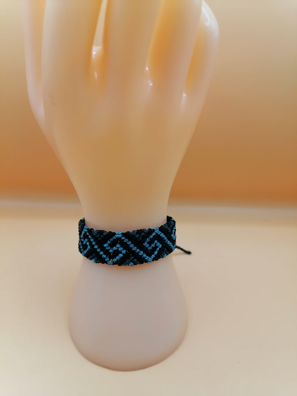 Handmade Geometric Pattern Macrame Bracelet in Black and Blue