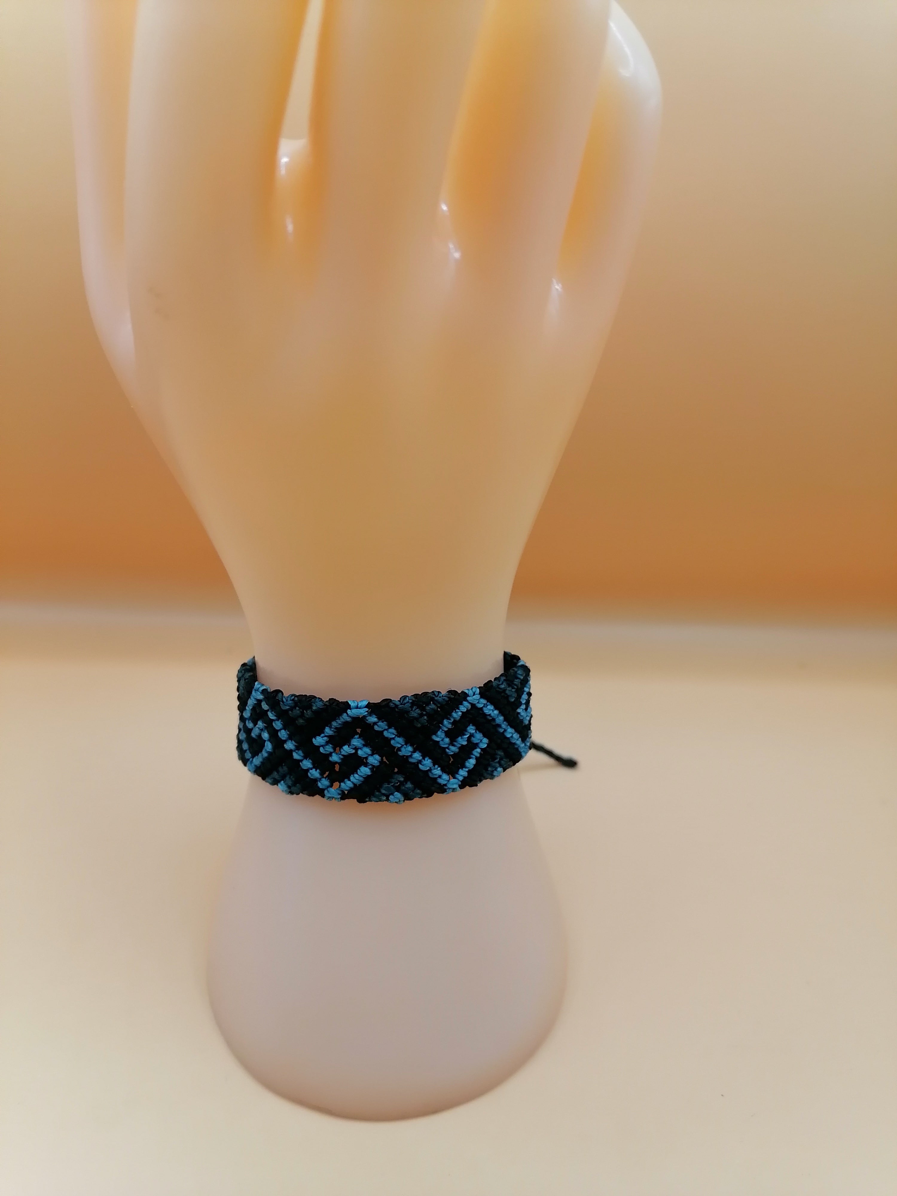 Handmade Geometric Pattern Macrame Bracelet in Black and Blue