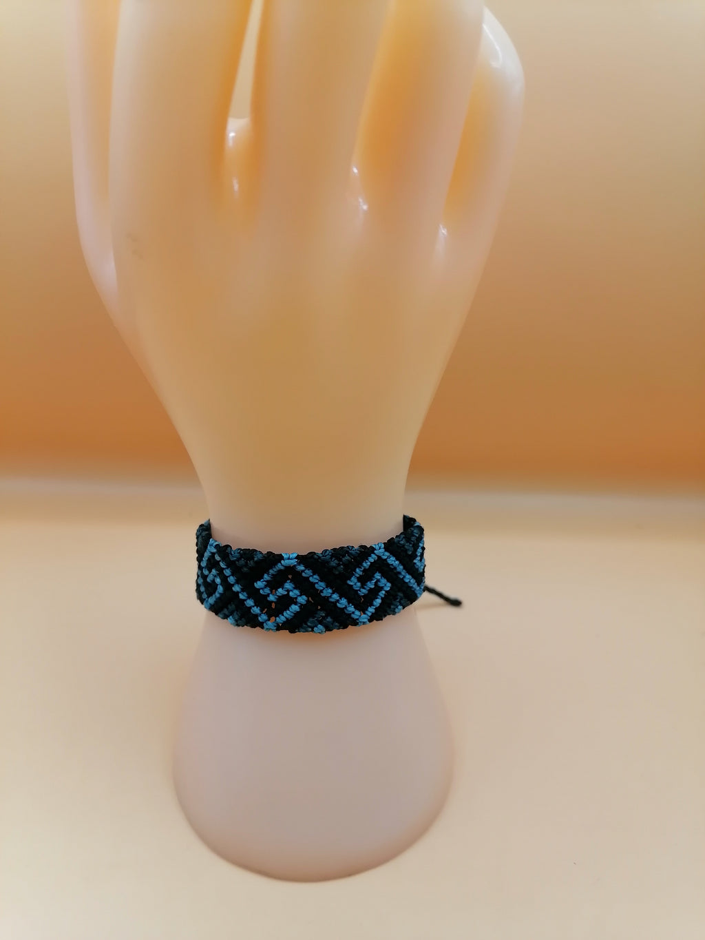 Handmade Geometric Pattern Macrame Bracelet in Black and Blue