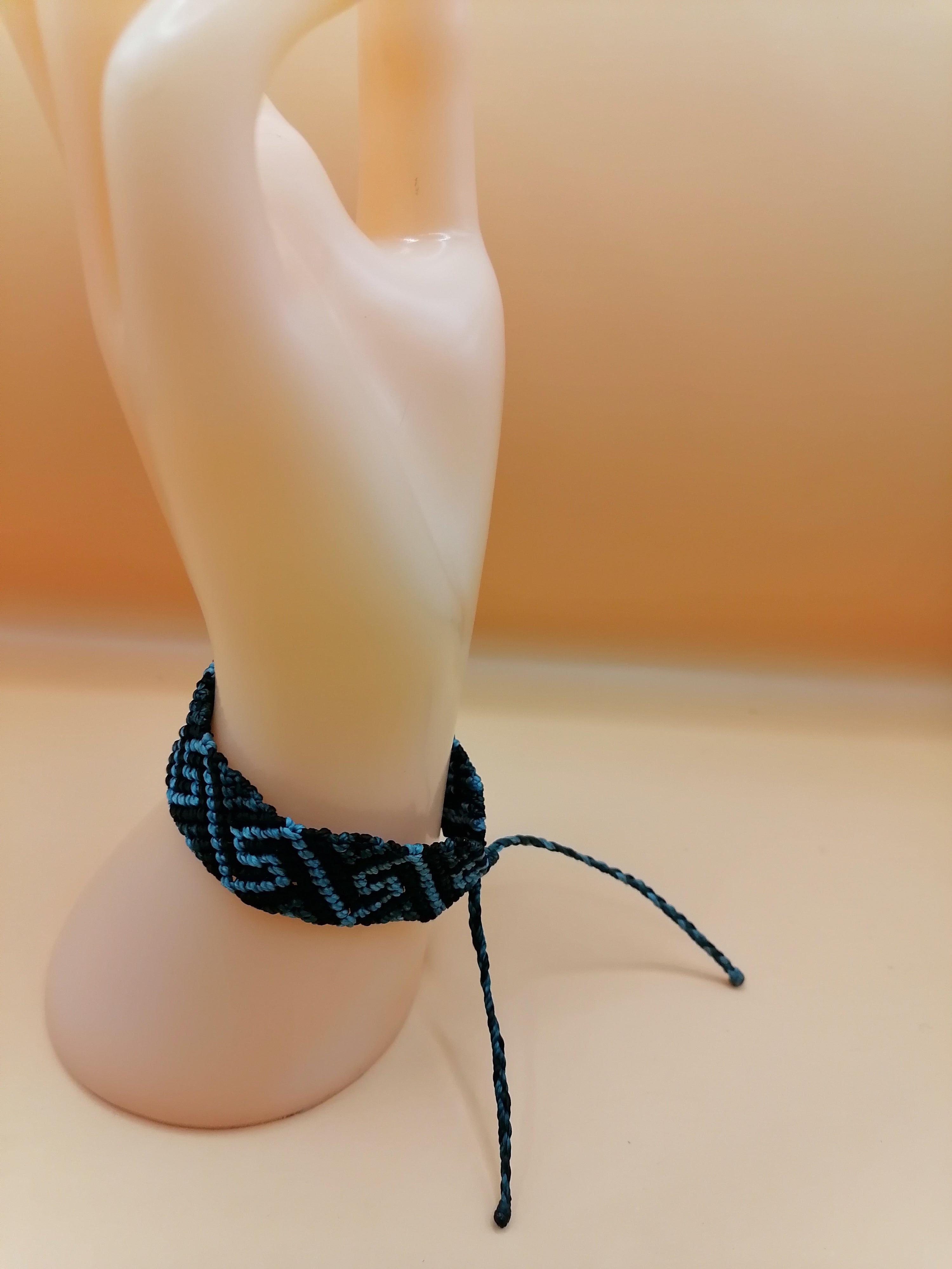 Handmade Geometric Pattern Macrame Bracelet in Black and Blue