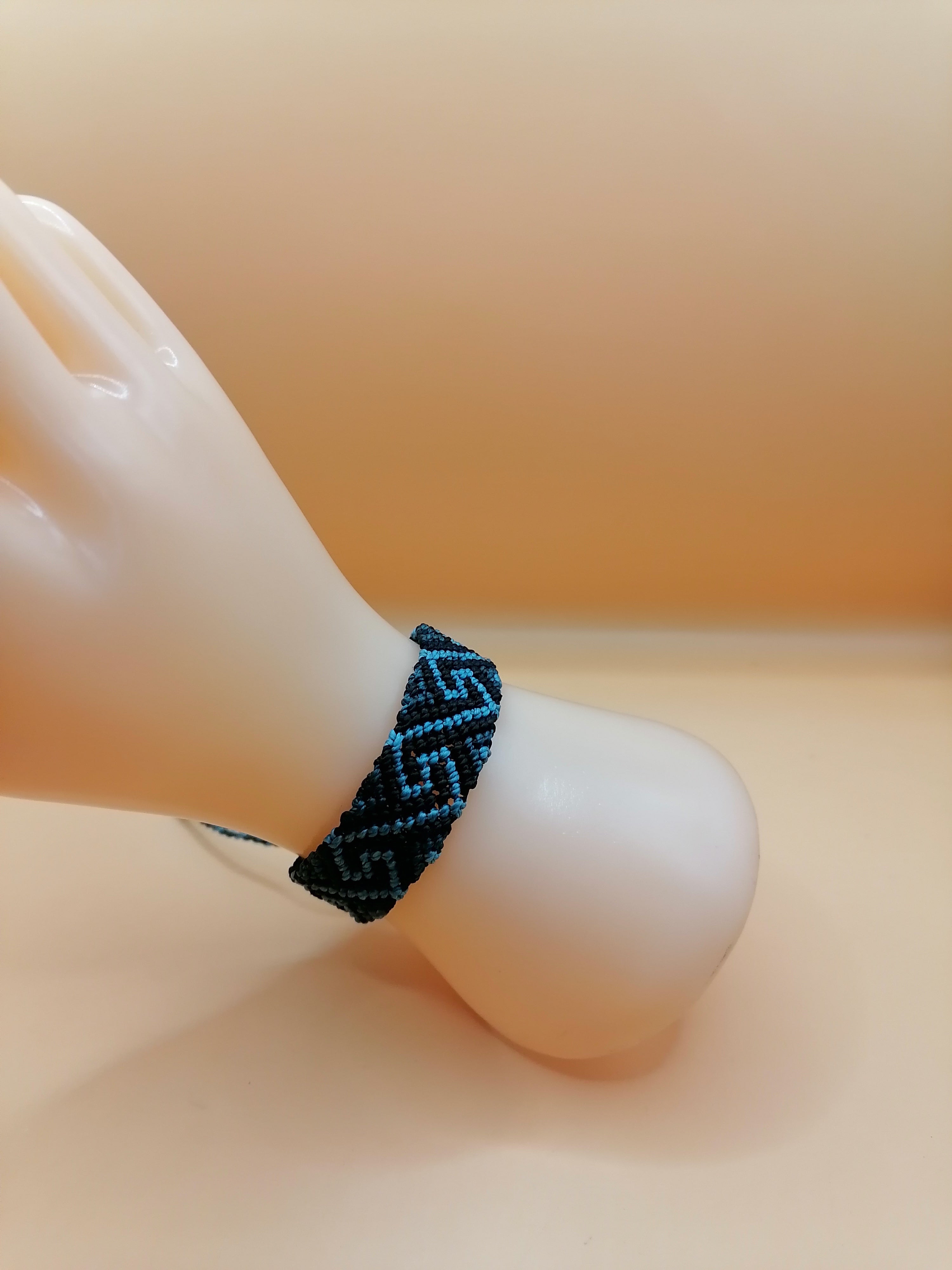 Handmade Geometric Pattern Macrame Bracelet in Black and Blue
