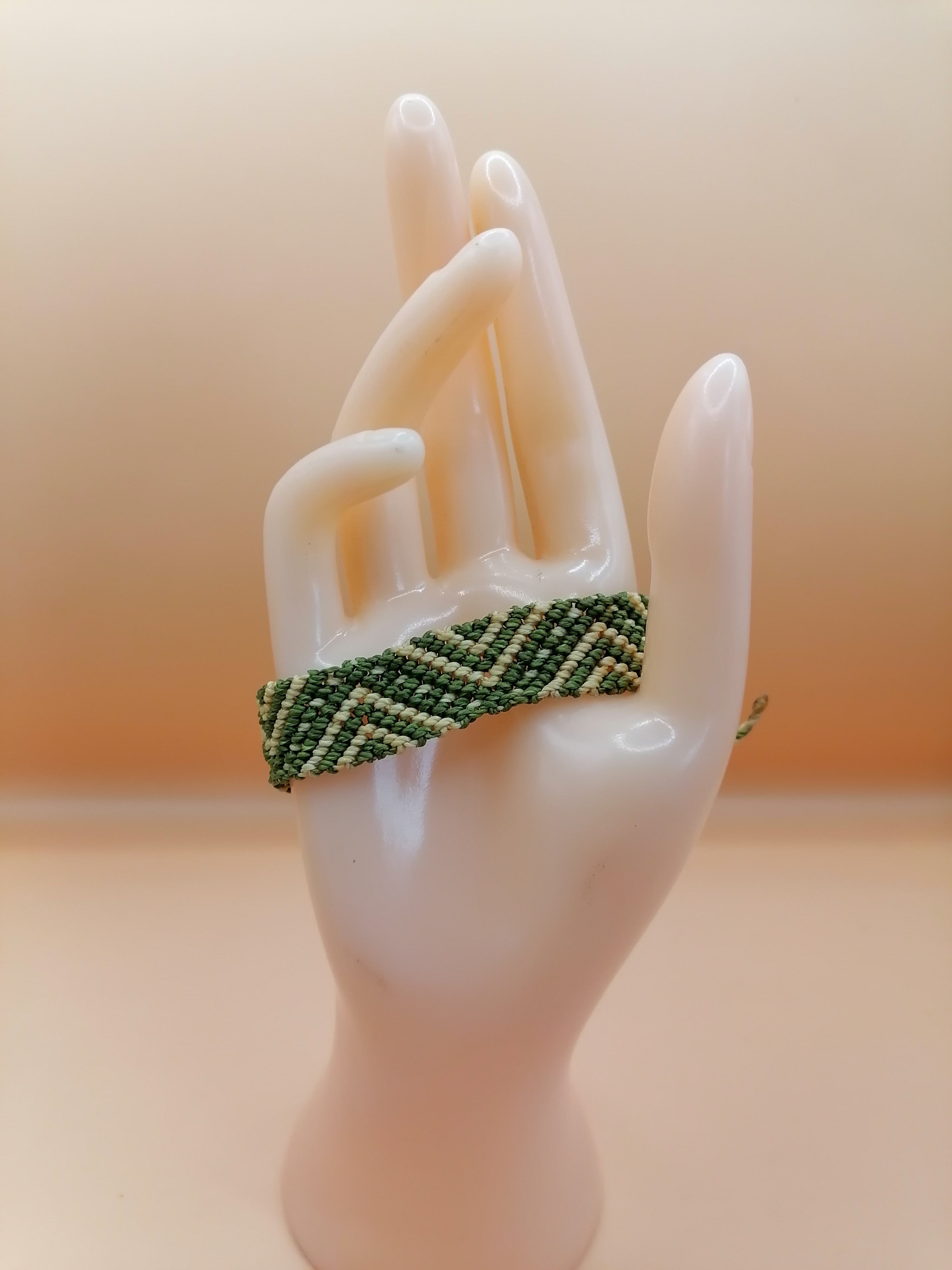 Macrame Woven Bracelet Inca Design Cream Green Andean Inspiration