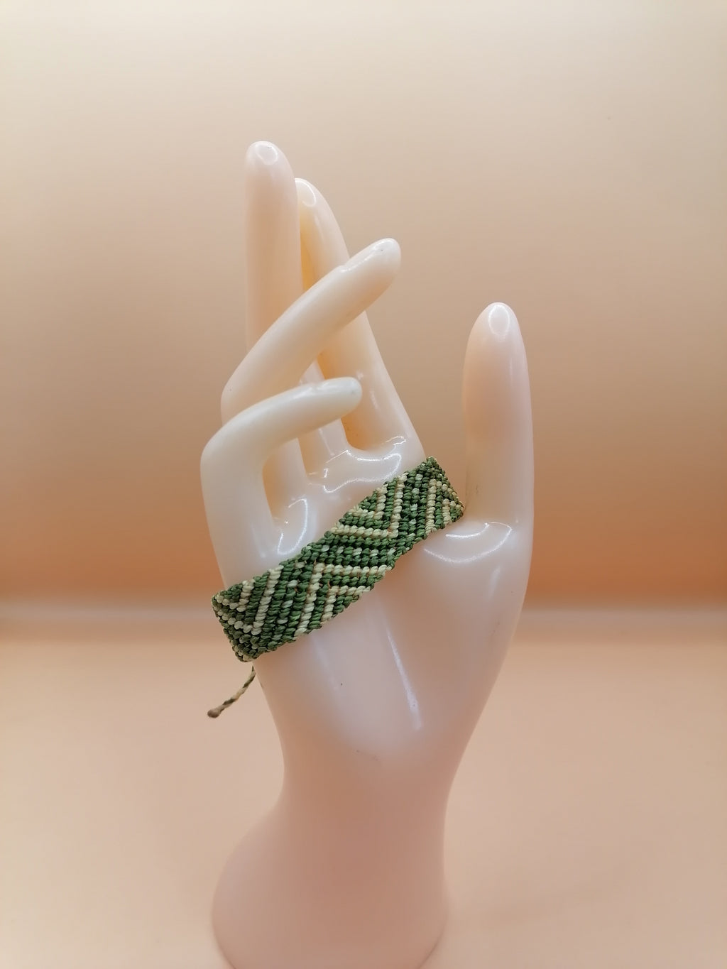 Macrame Woven Bracelet Inca Design Cream Green Andean Inspiration
