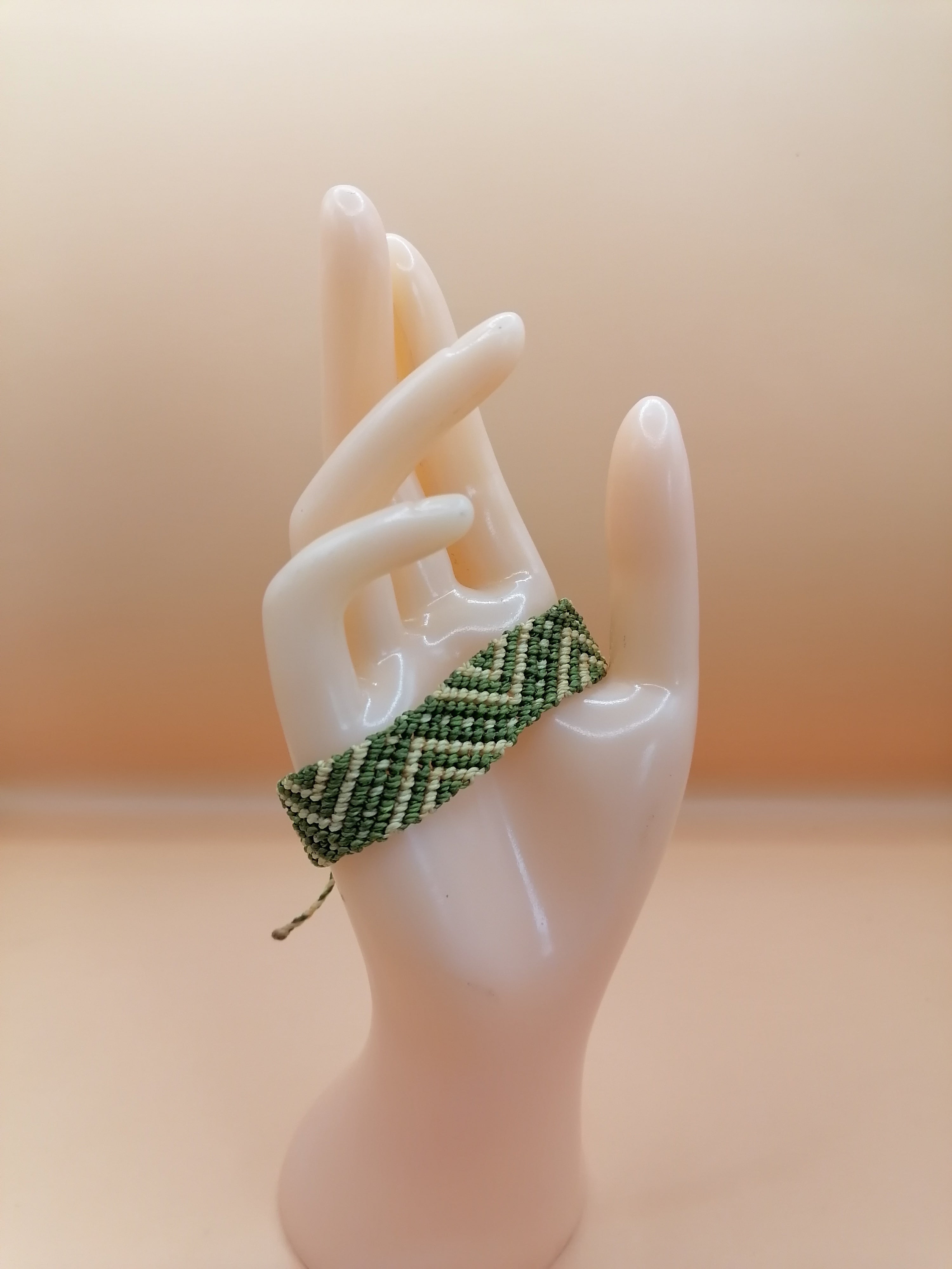 Macrame Woven Bracelet Inca Design Cream Green Andean Inspiration