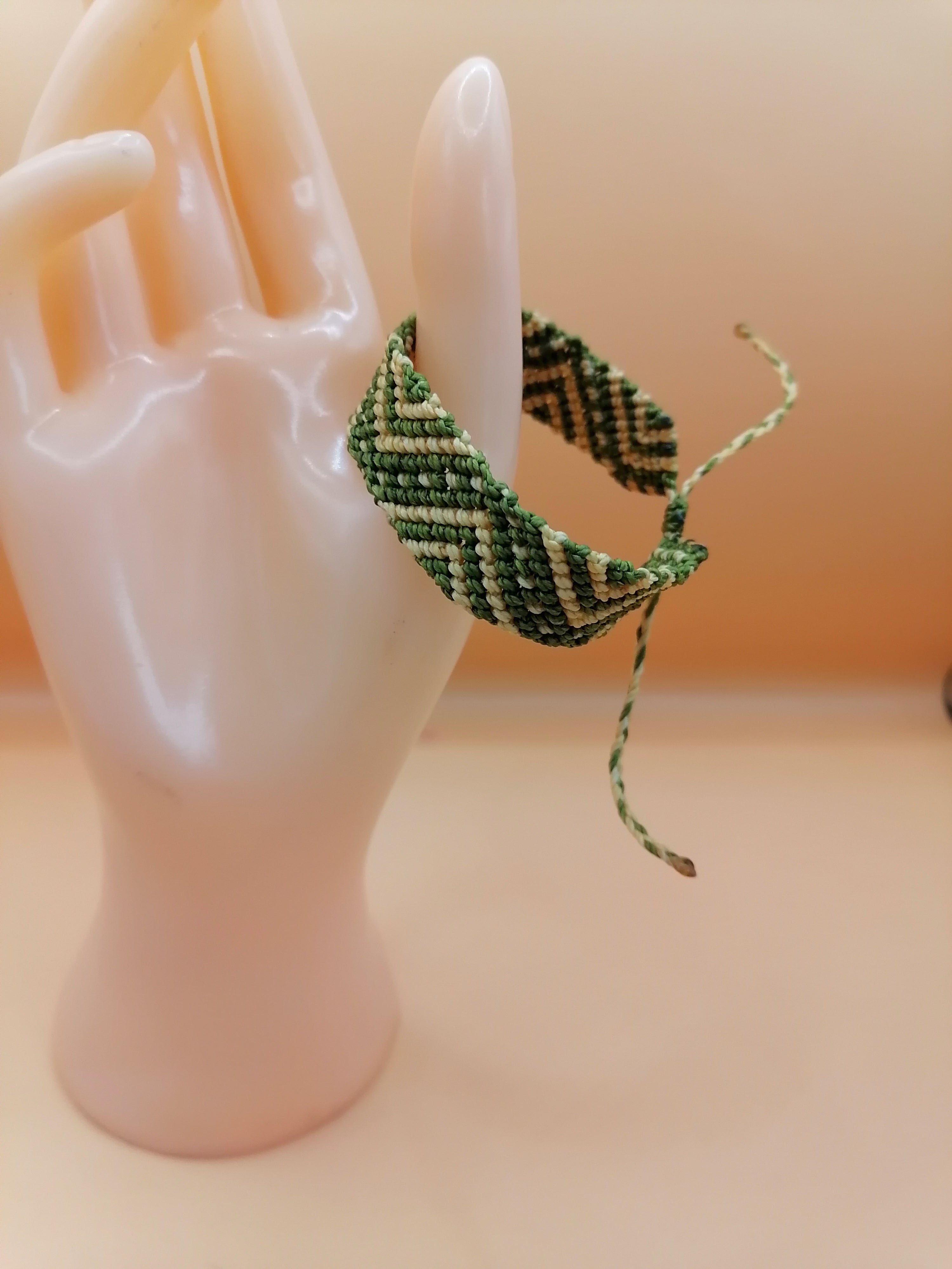 Macrame Woven Bracelet Inca Design Cream Green Andean Inspiration
