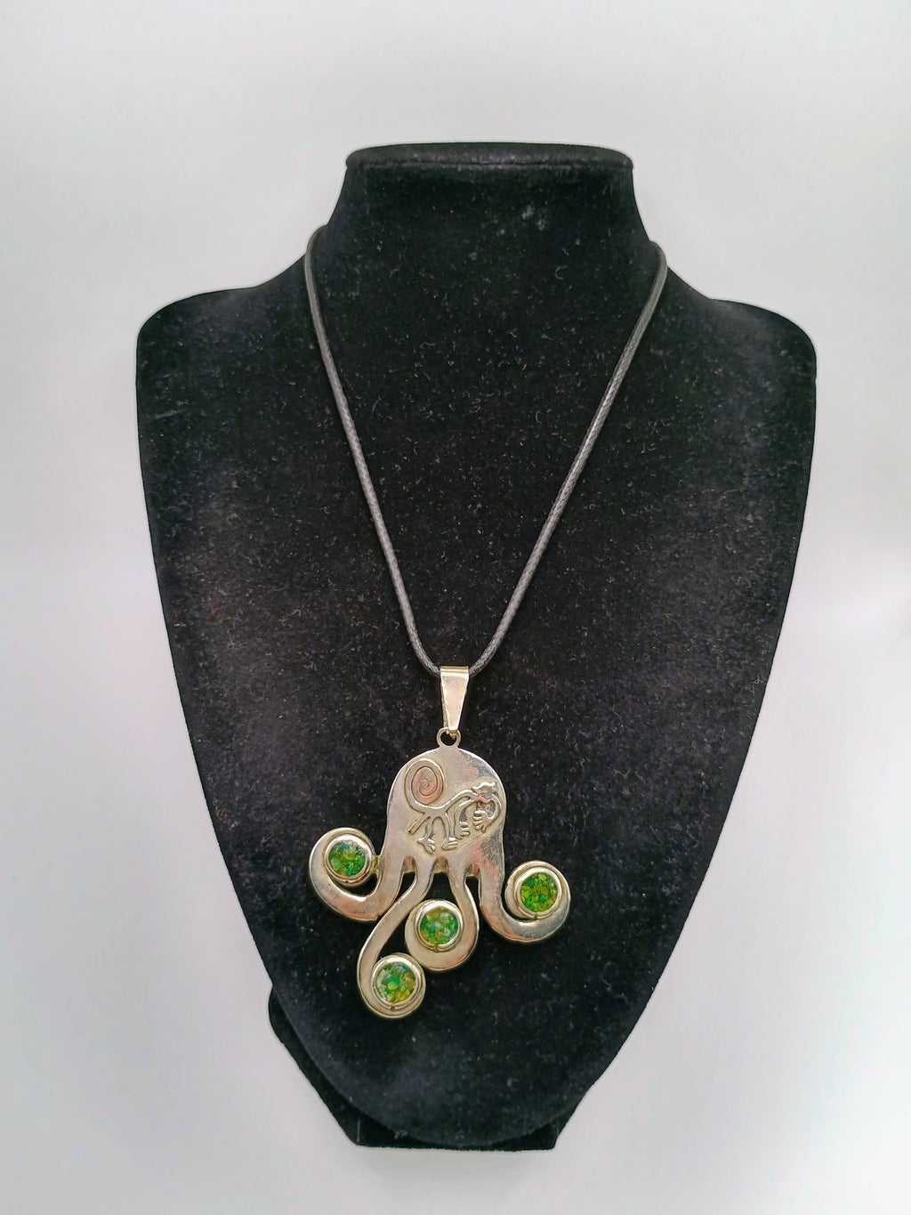 Octopus Necklace Monkey Pendant Nazca Lines Green Stones
