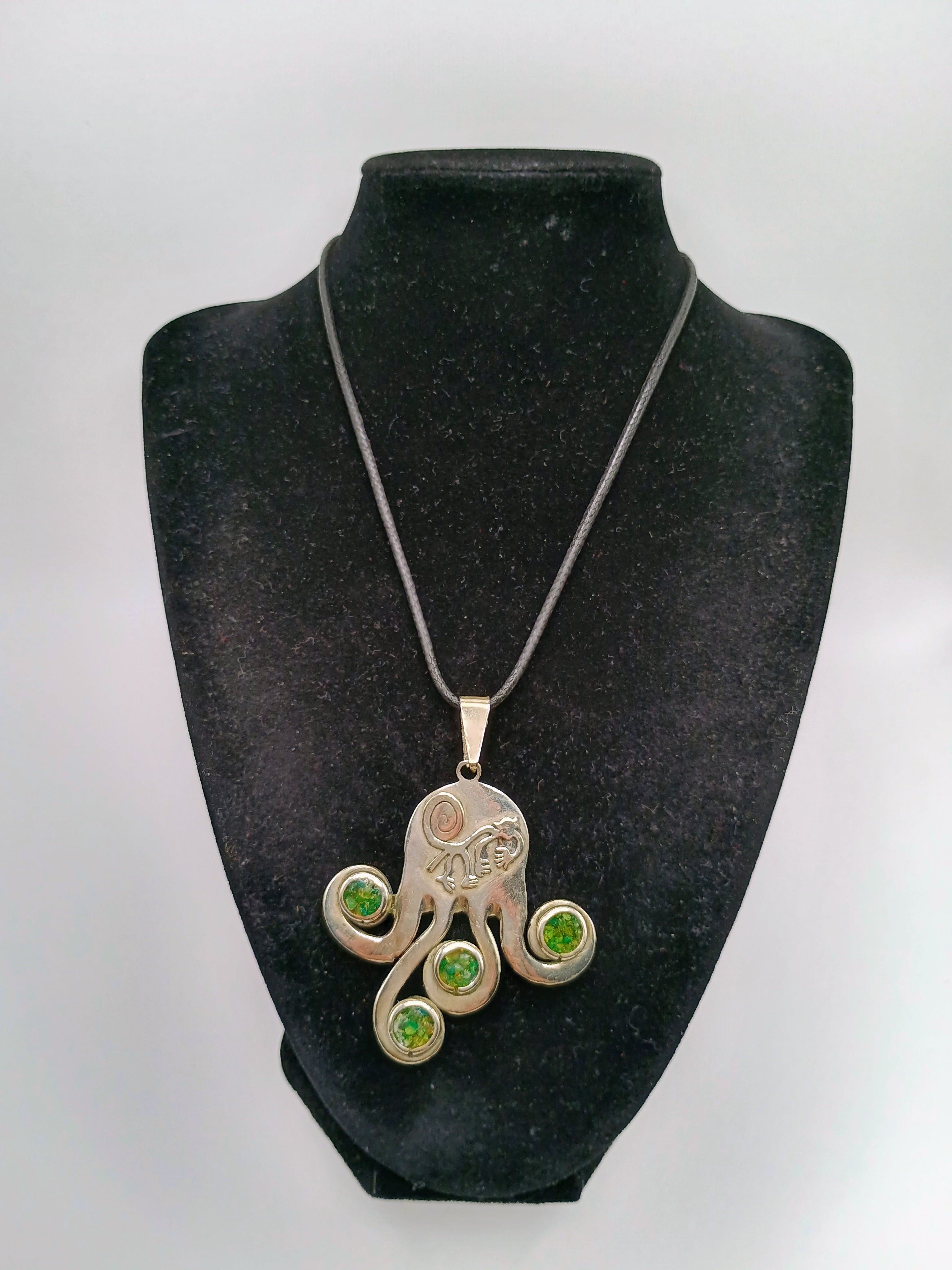 Octopus Necklace Monkey Pendant Nazca Lines Green Stones