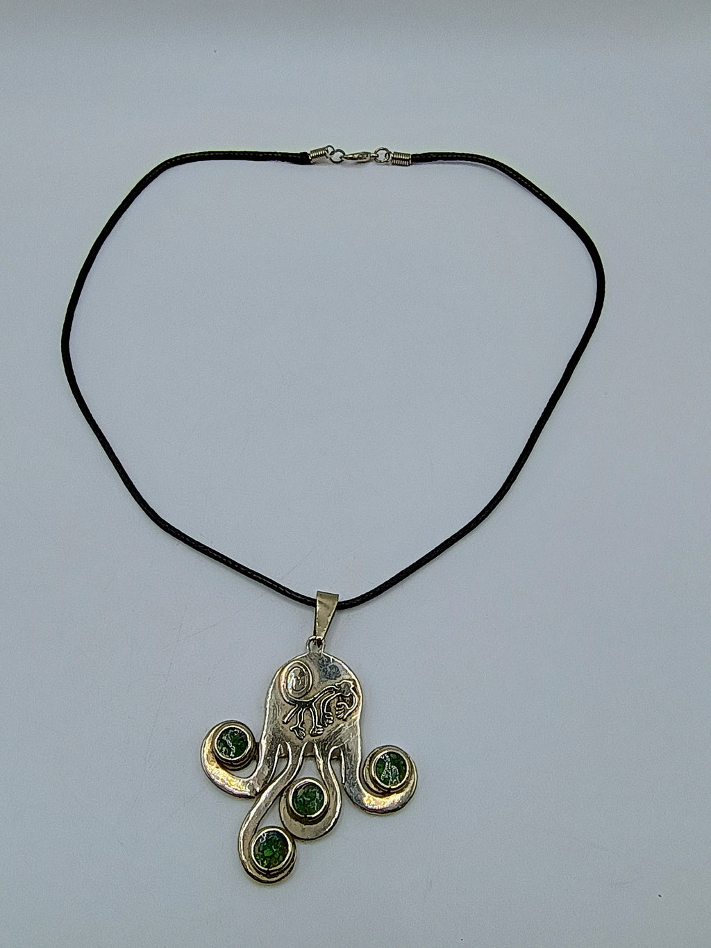 Octopus Necklace Monkey Pendant Nazca Lines Green Stones