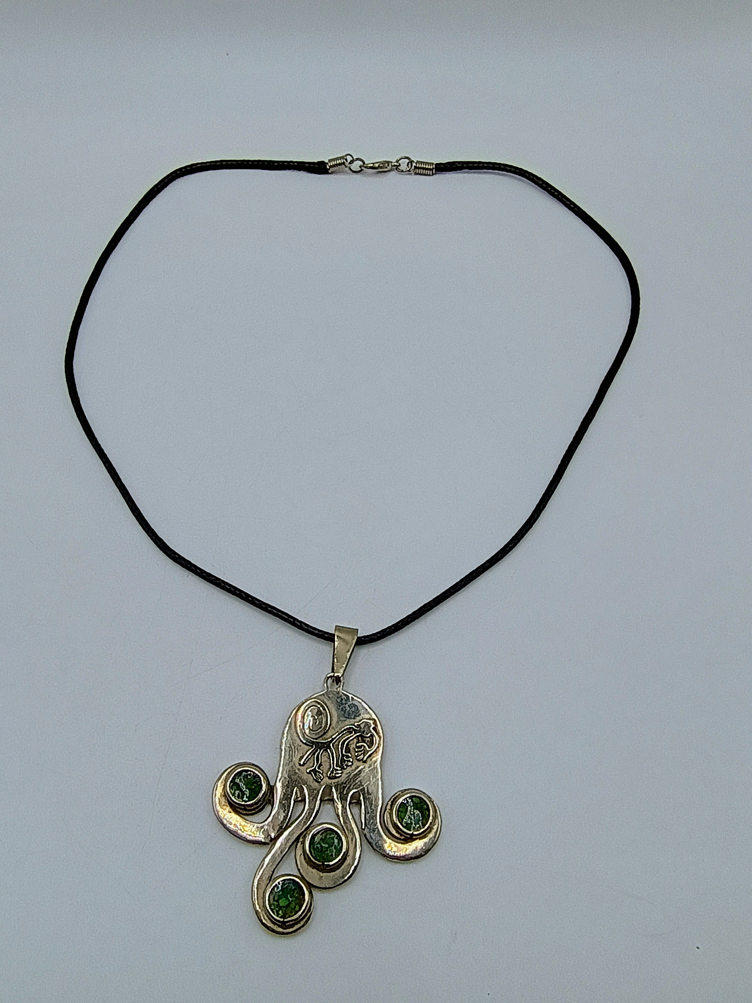Octopus Necklace Monkey Pendant Nazca Lines Green Stones