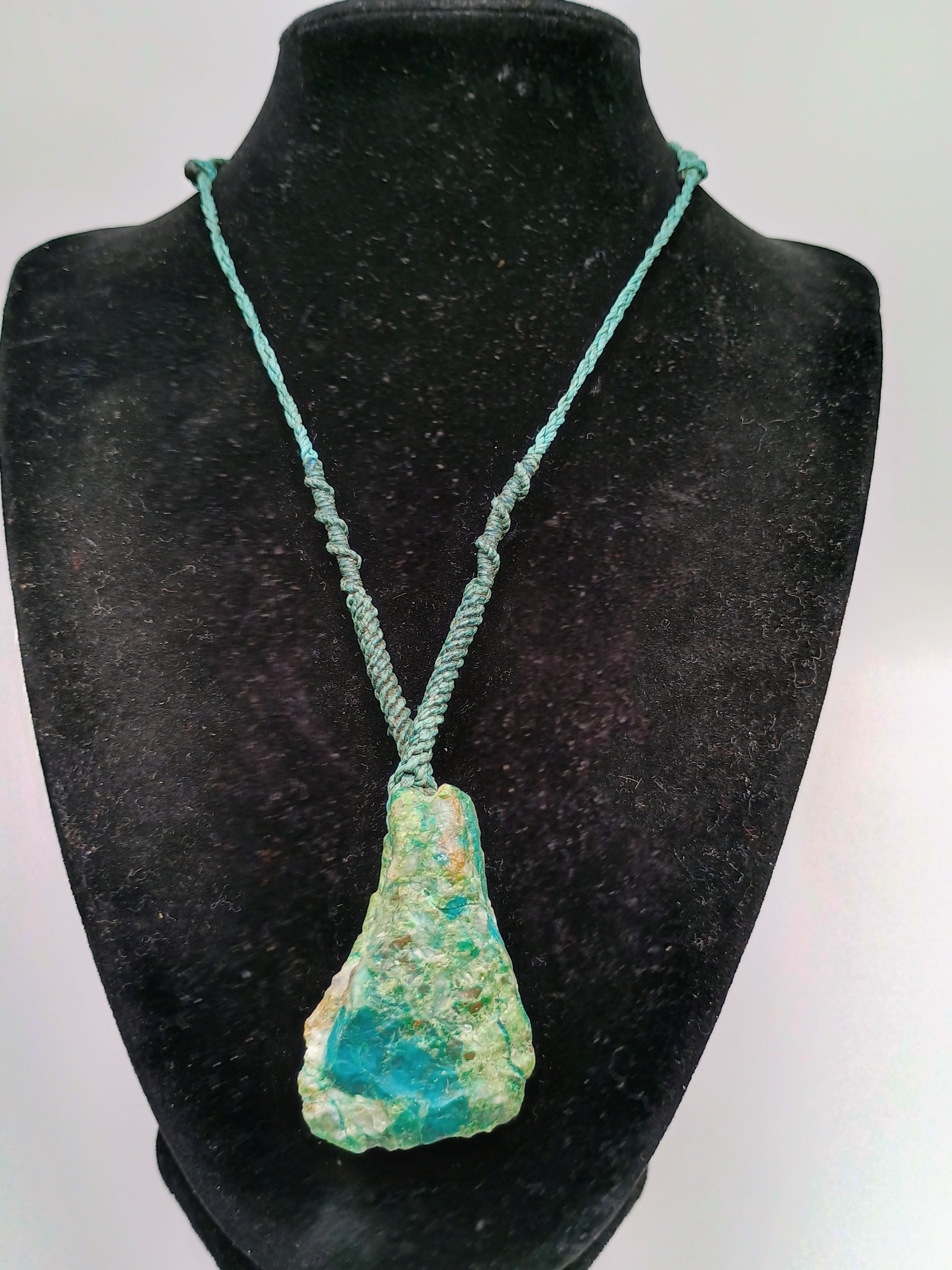 Natural Turquoise Necklace Macrame Handmade Stone
