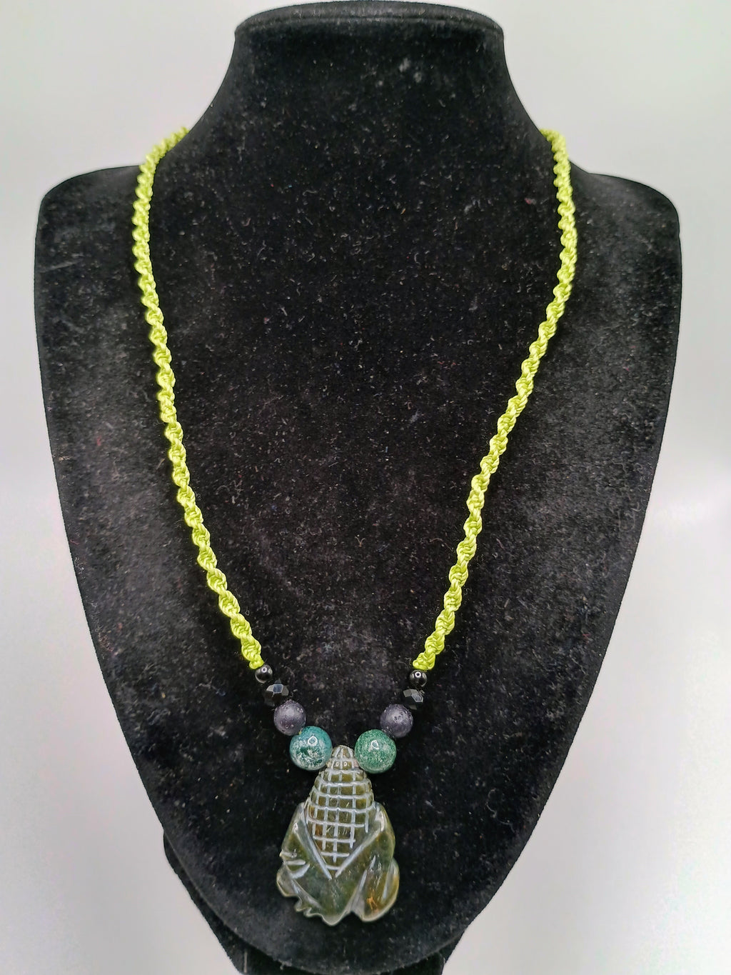 Handmade Macrame Necklace with Carved Corn Pendant - Abundance