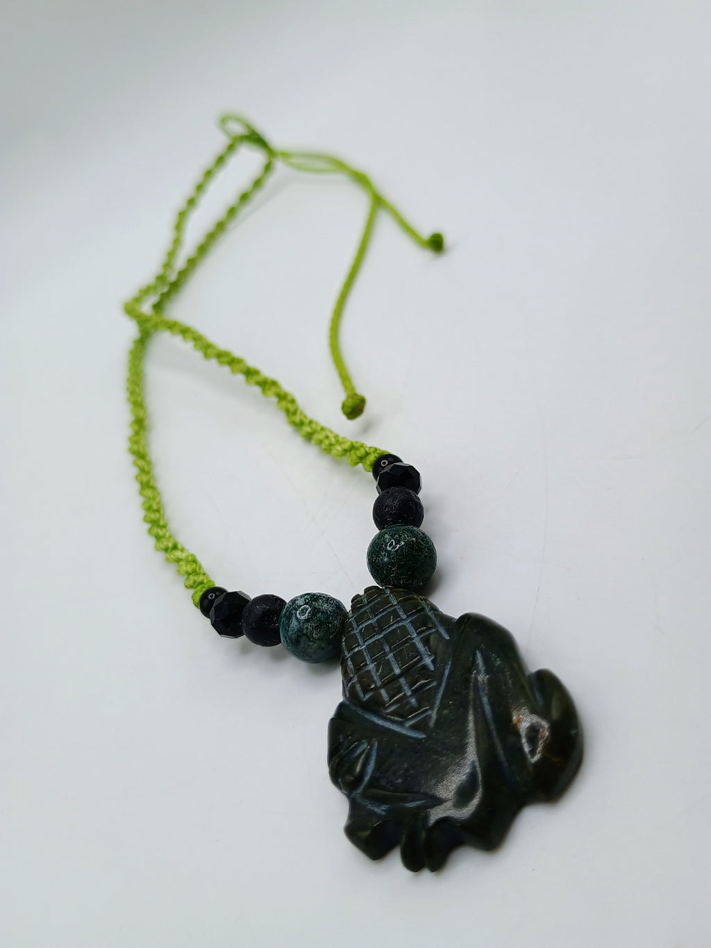Handmade Macrame Necklace with Carved Corn Pendant - Abundance