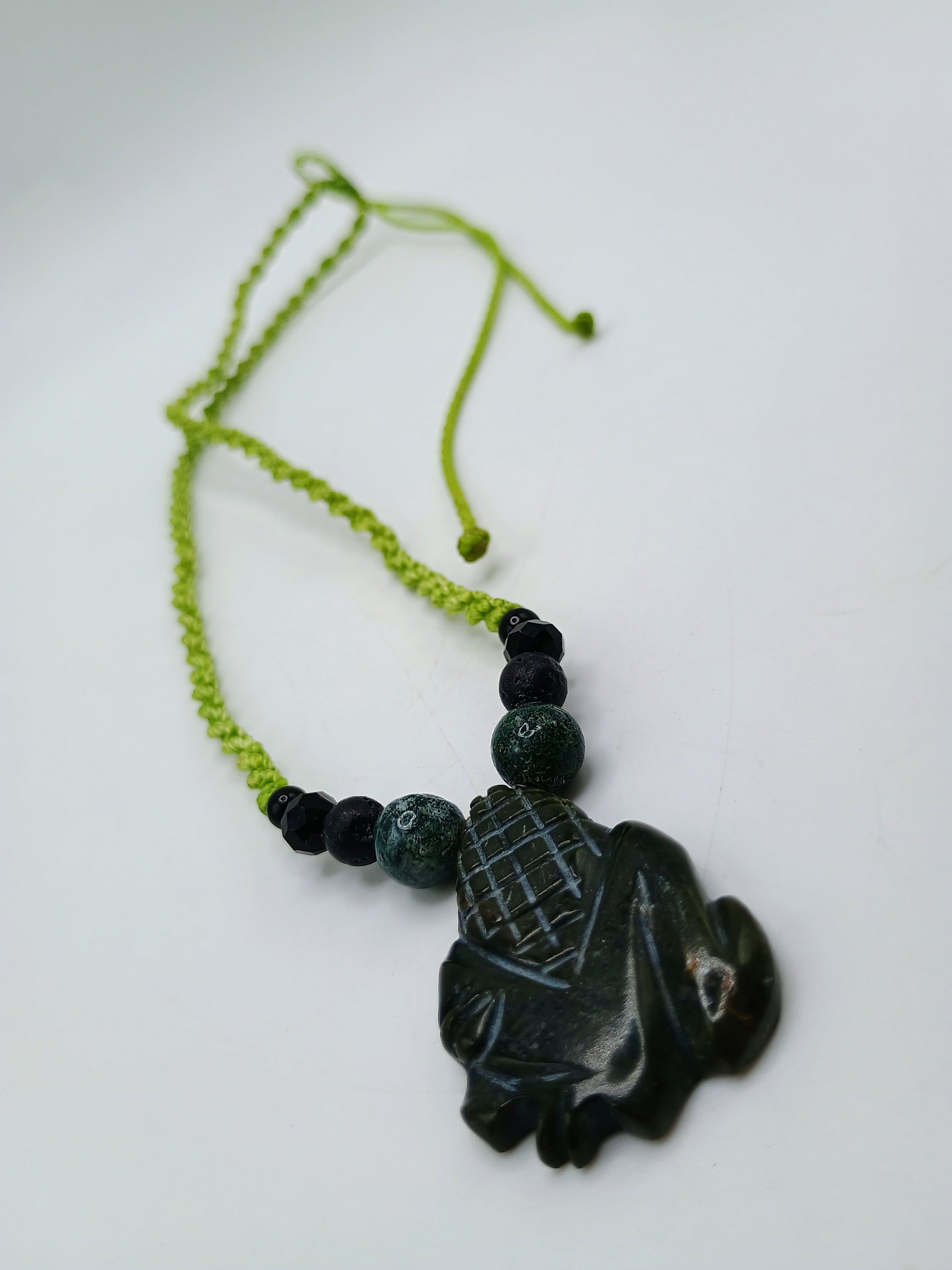 Handmade Macrame Necklace with Carved Corn Pendant - Abundance