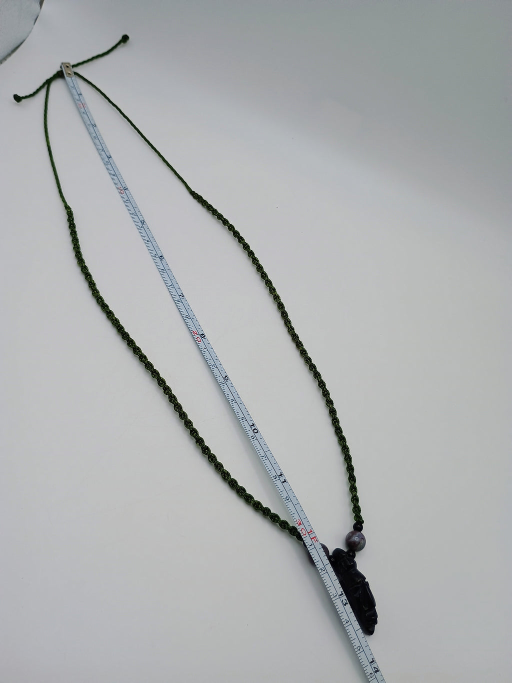 Inca Macrame Necklace Pendant with Hand-Carved Black Stone