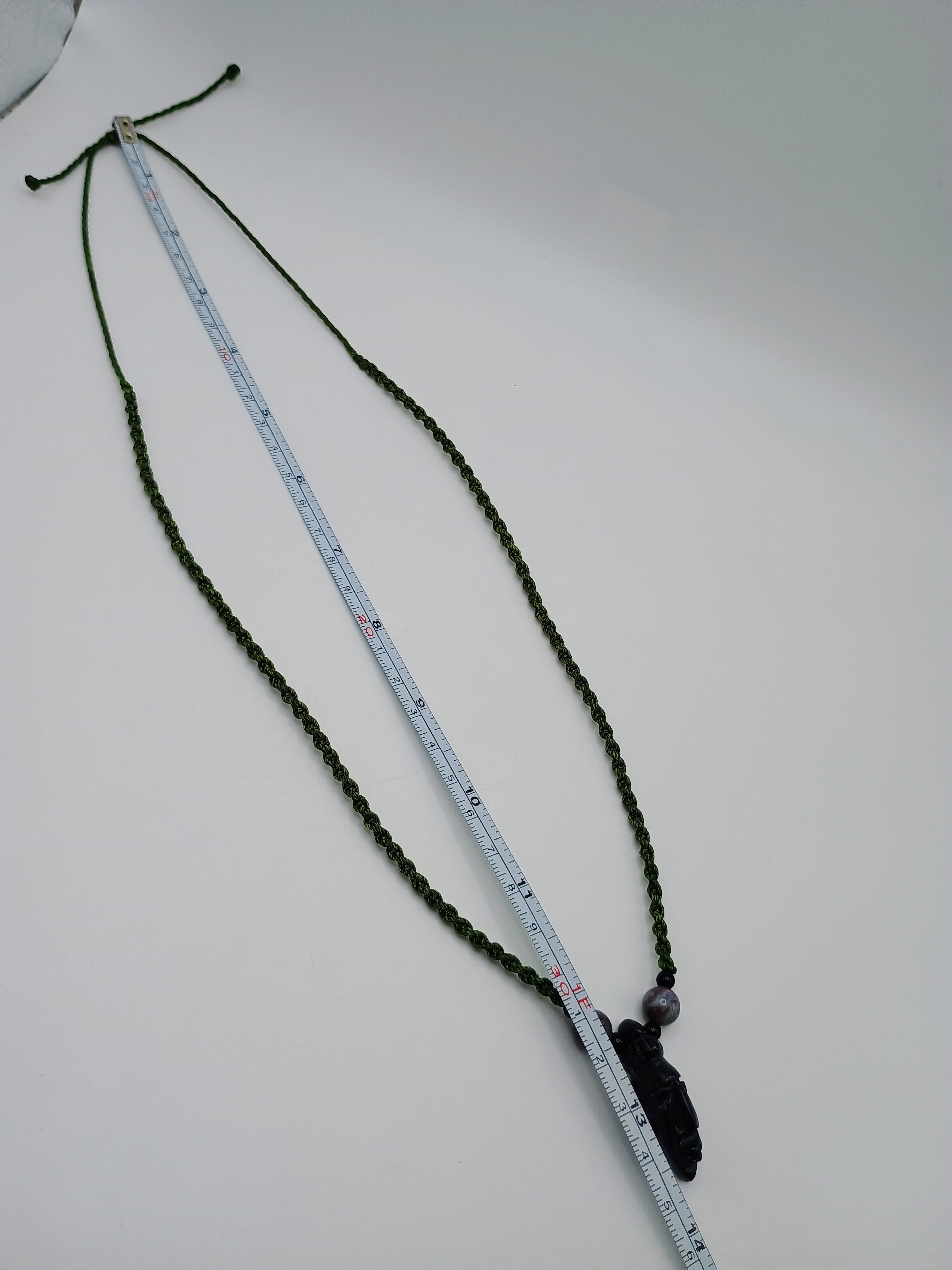 Inca Macrame Necklace Pendant with Hand-Carved Black Stone