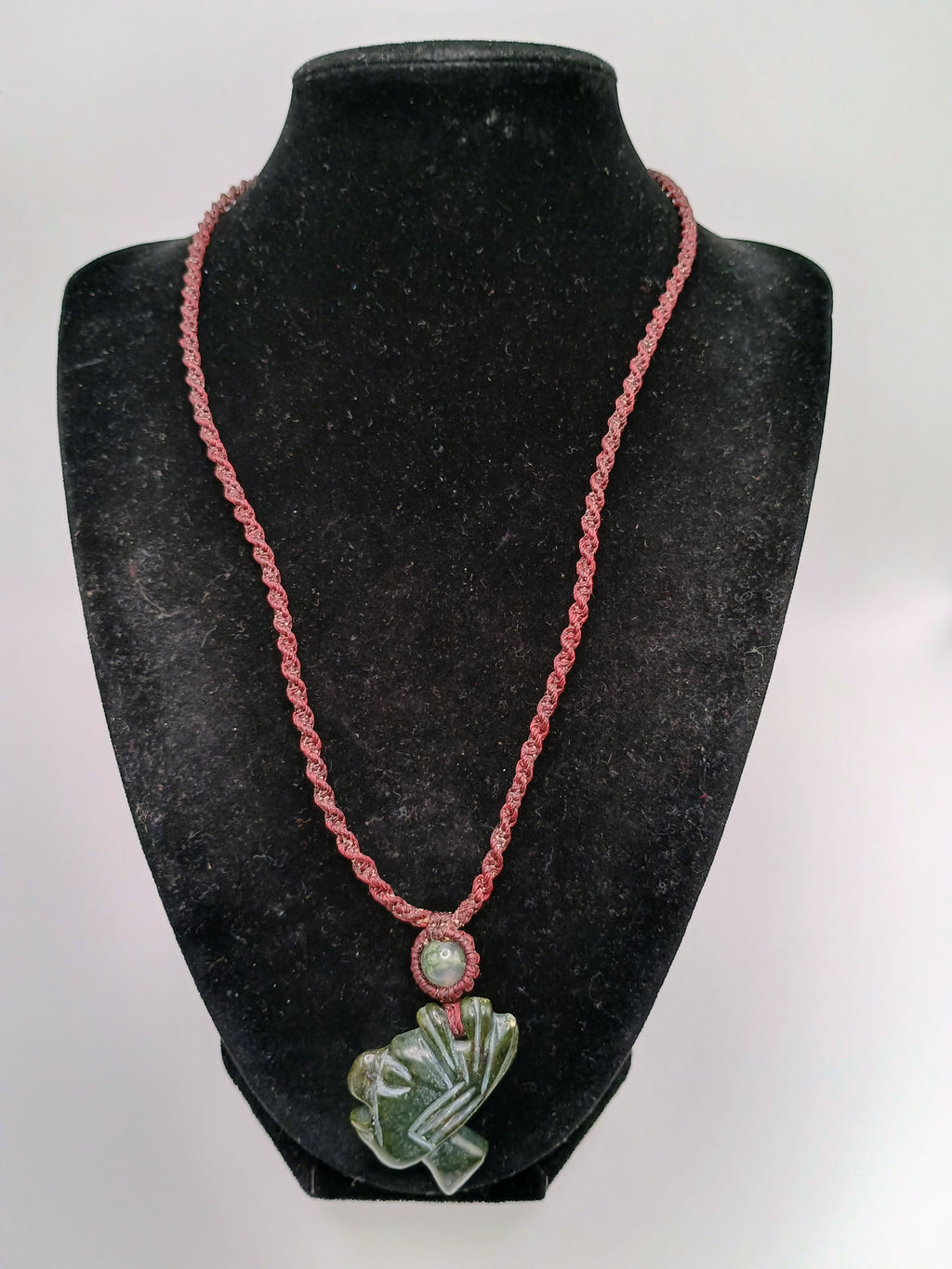 Handwoven Macrame Necklace with Inca Pachacuti Face and Natural Stone