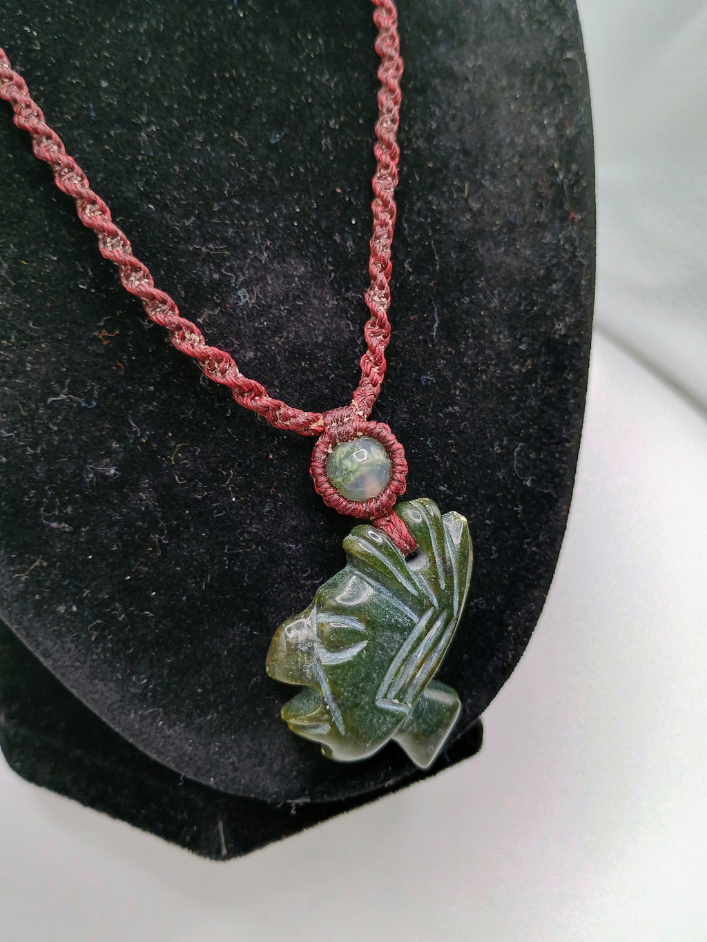 Handwoven Macrame Necklace with Inca Pachacuti Face and Natural Stone