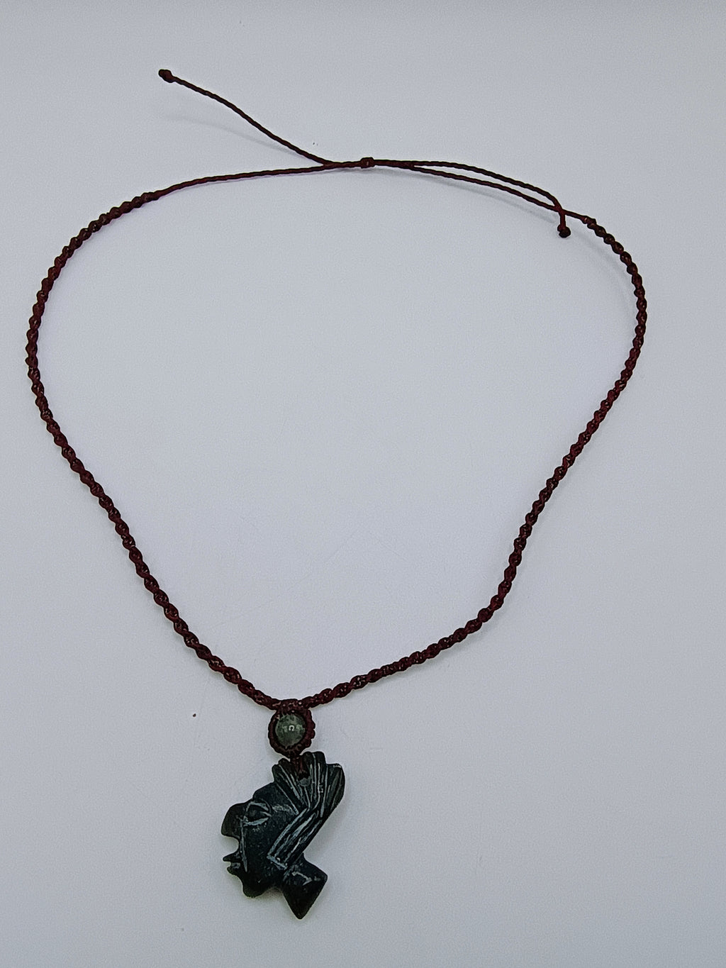 Handwoven Macrame Necklace with Inca Pachacuti Face and Natural Stone