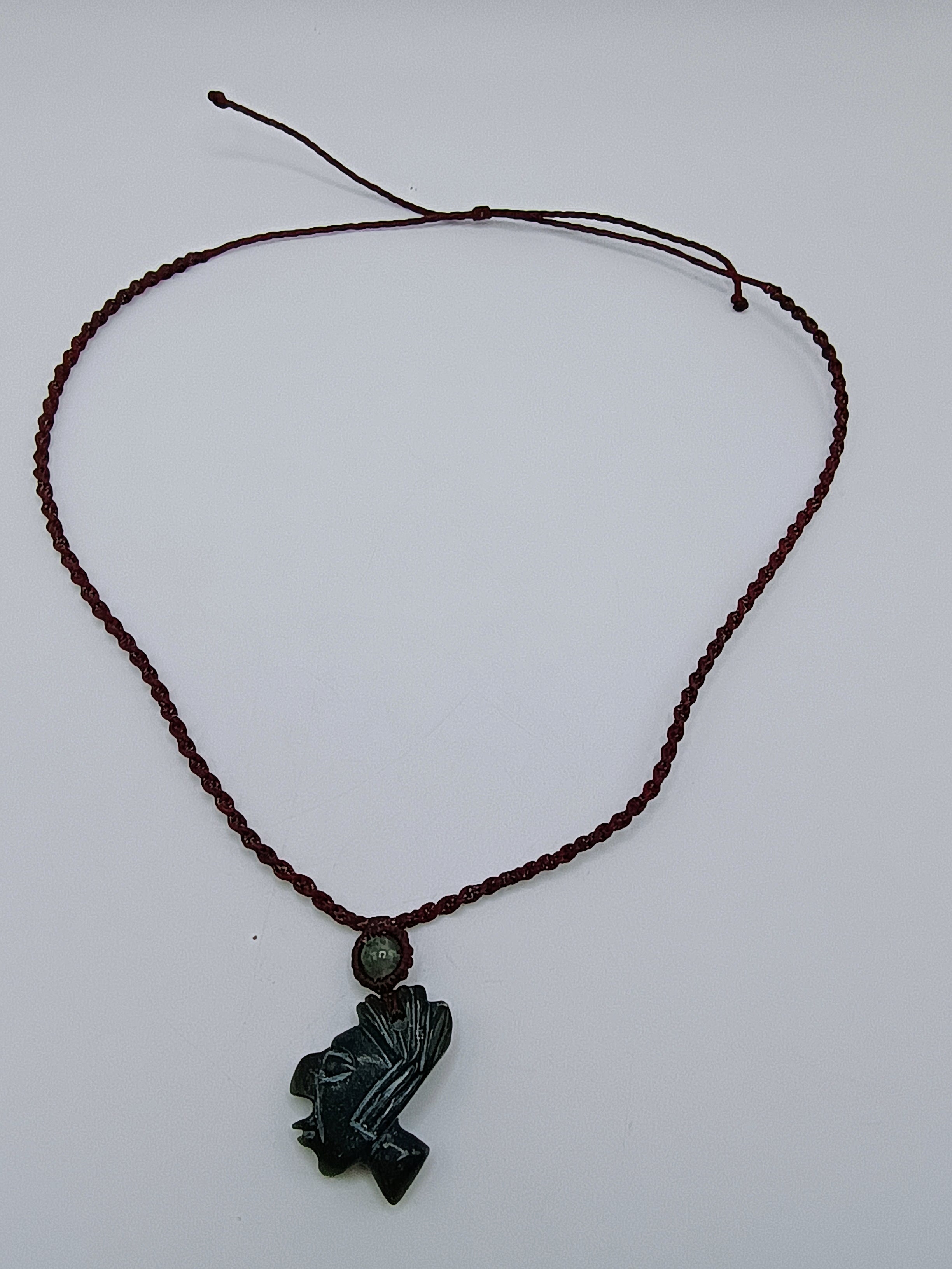 Handwoven Macrame Necklace with Inca Pachacuti Face and Natural Stone