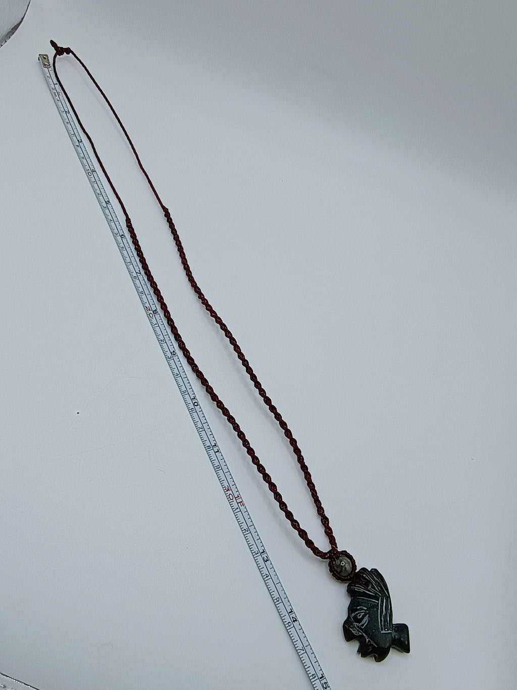 Handwoven Macrame Necklace with Inca Pachacuti Face and Natural Stone