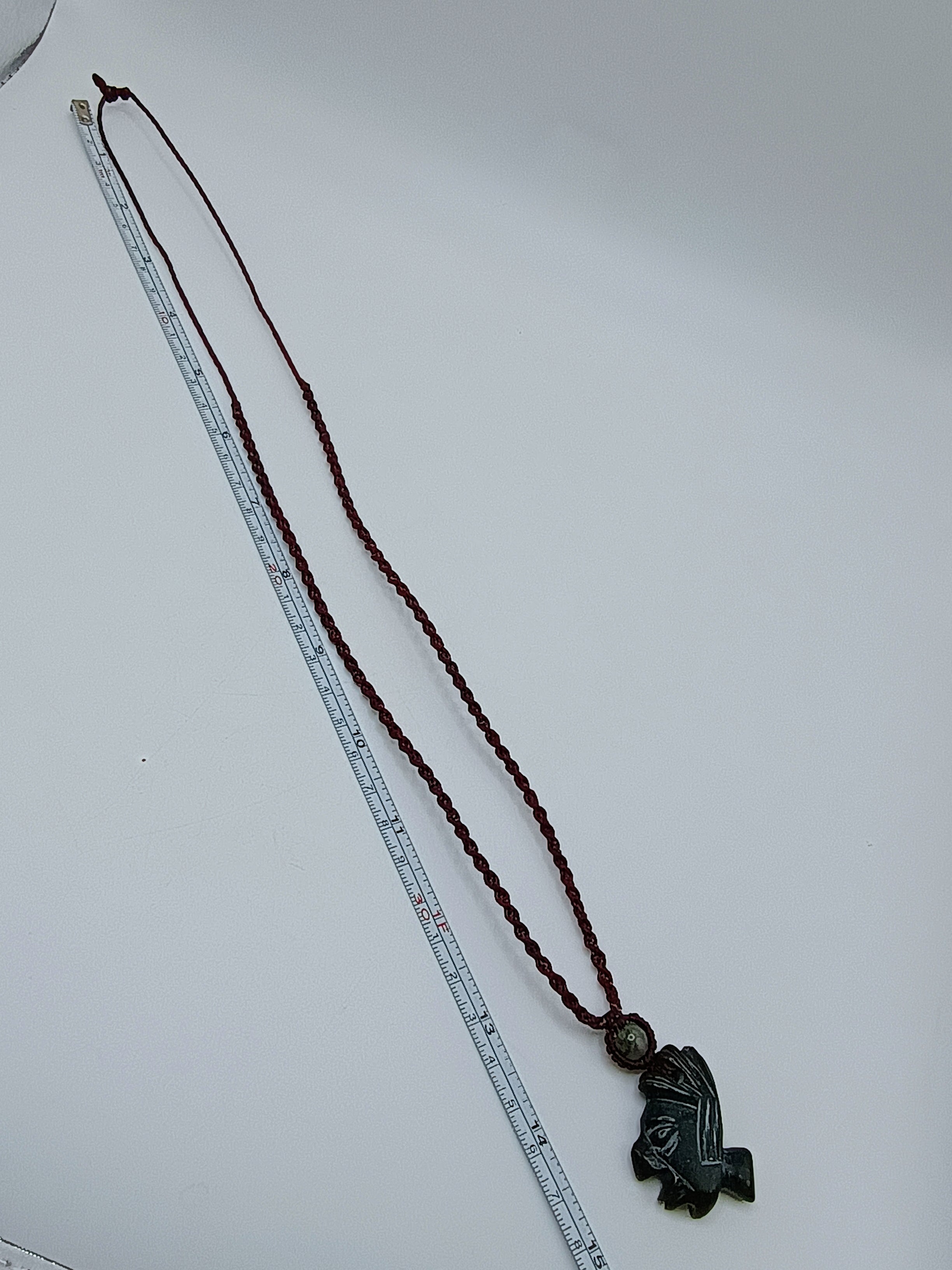 Handwoven Macrame Necklace with Inca Pachacuti Face and Natural Stone