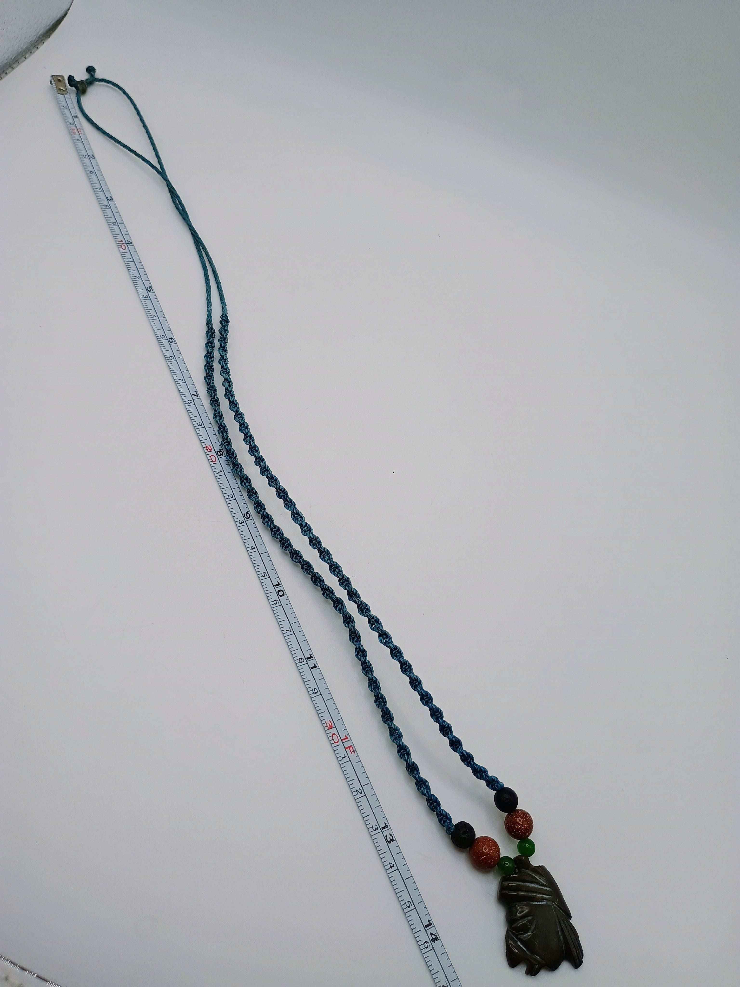 Macrame Necklace with Ancestral Face Carved Stone Pendant