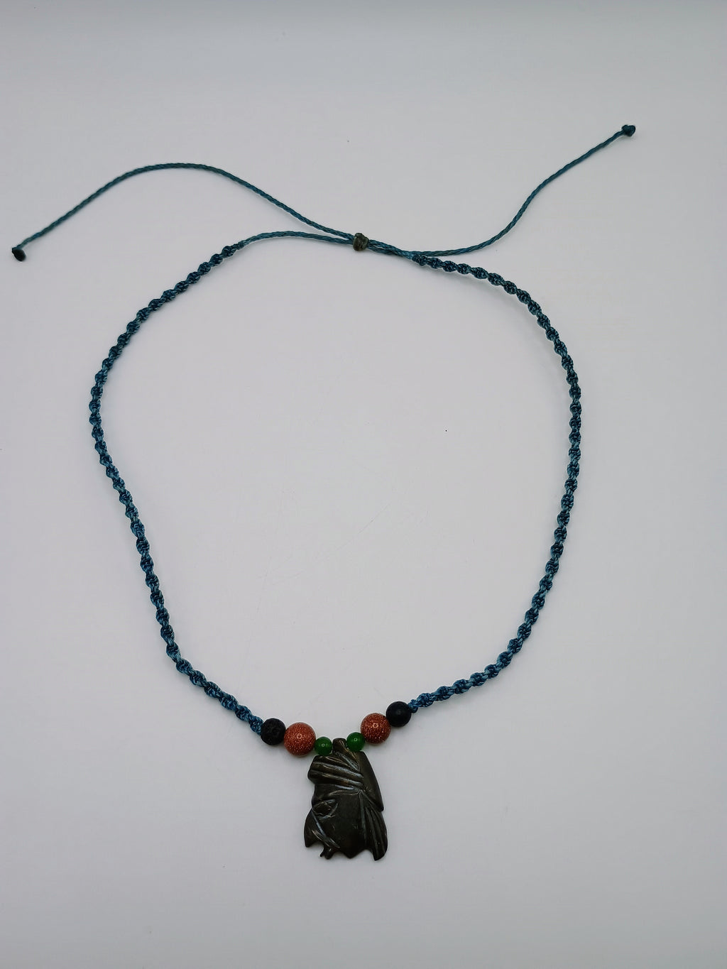 Macrame Necklace with Ancestral Face Carved Stone Pendant