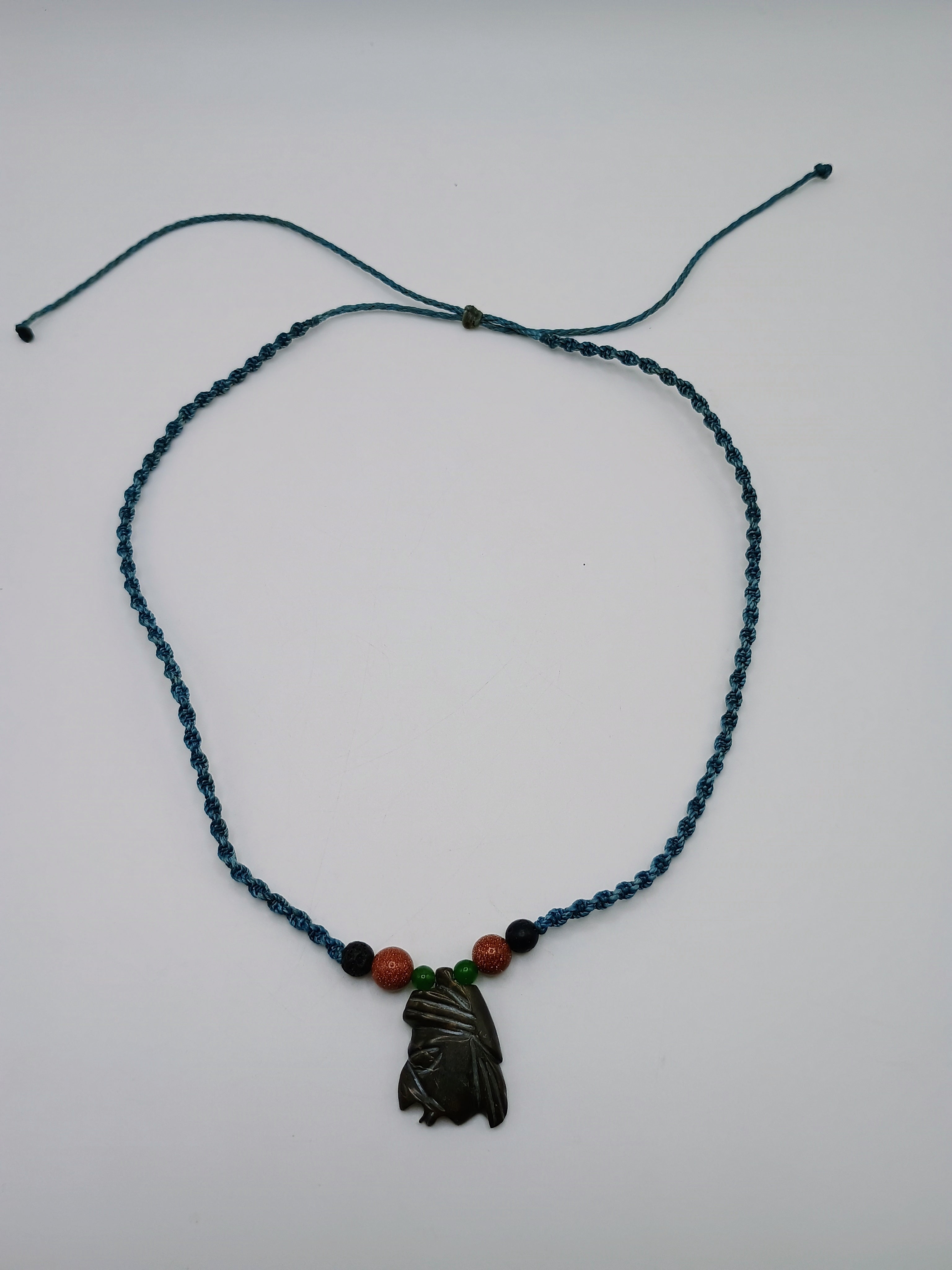 Macrame Necklace with Ancestral Face Carved Stone Pendant