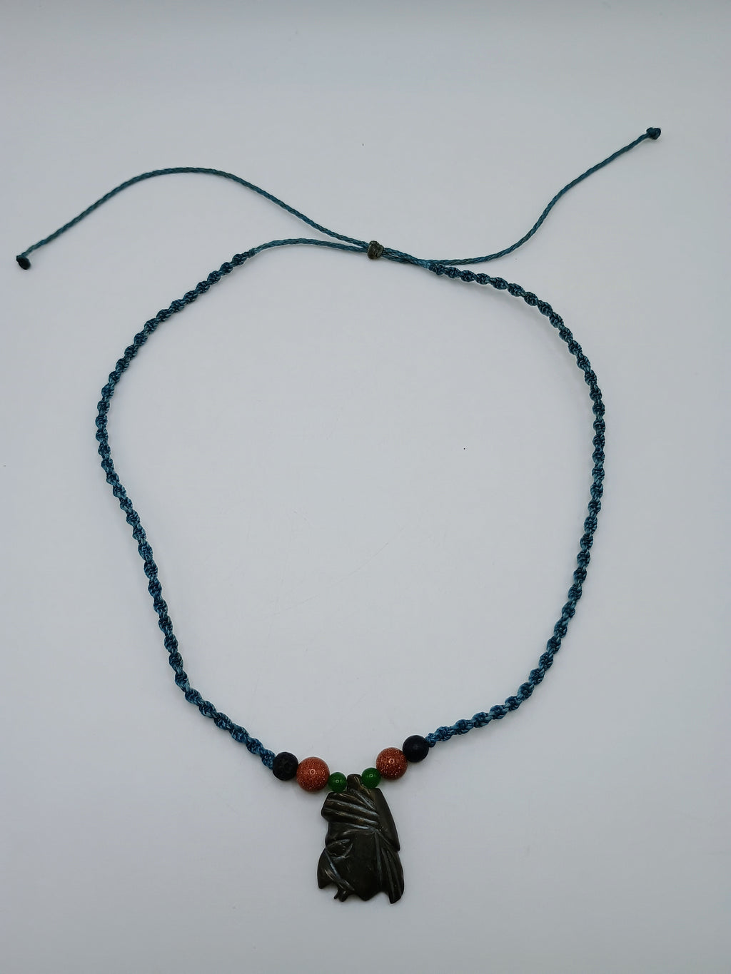 Macrame Necklace with Ancestral Face Carved Stone Pendant