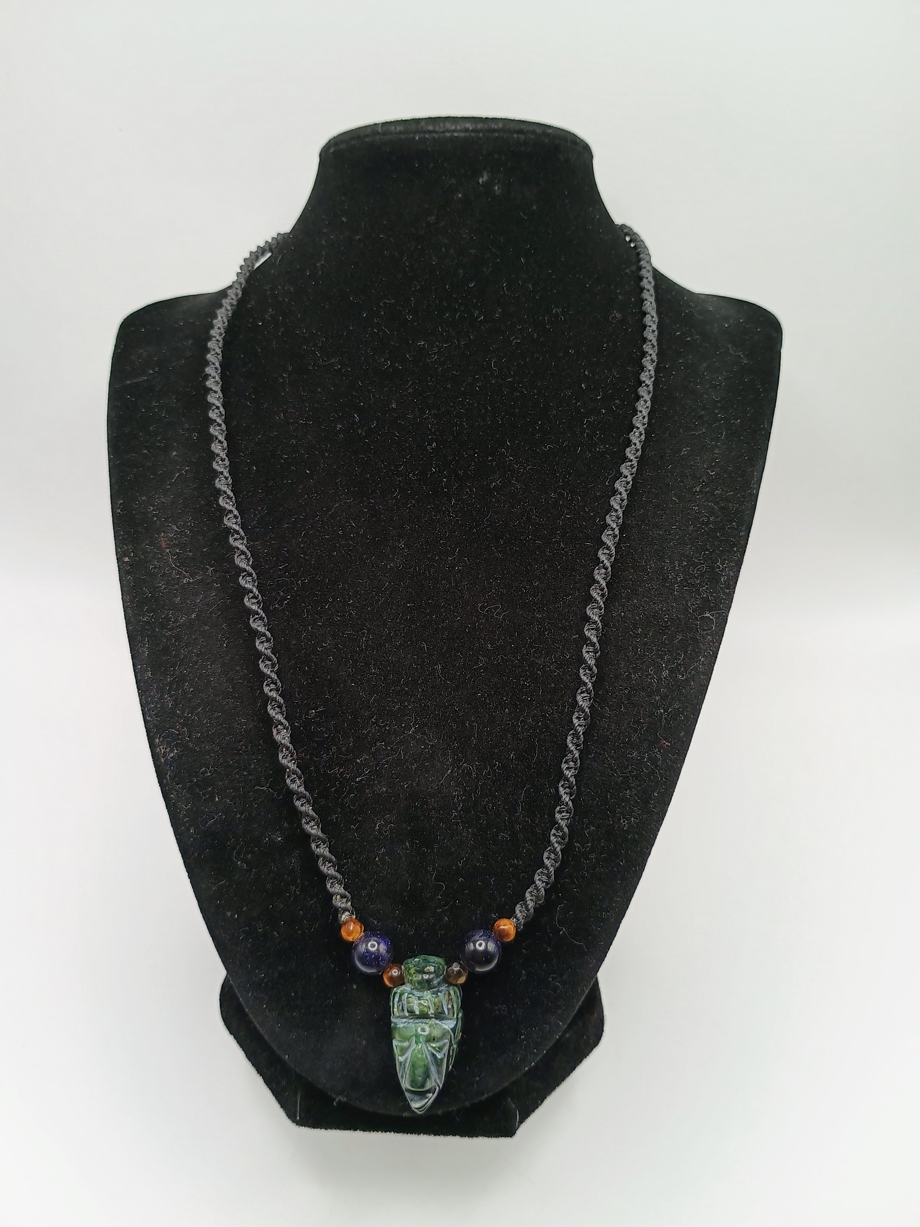 Handmade Macrame Necklace with Carved Natural Stone Pendant