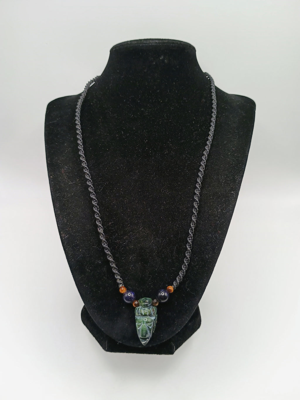 Handmade Macrame Necklace with Carved Natural Stone Pendant