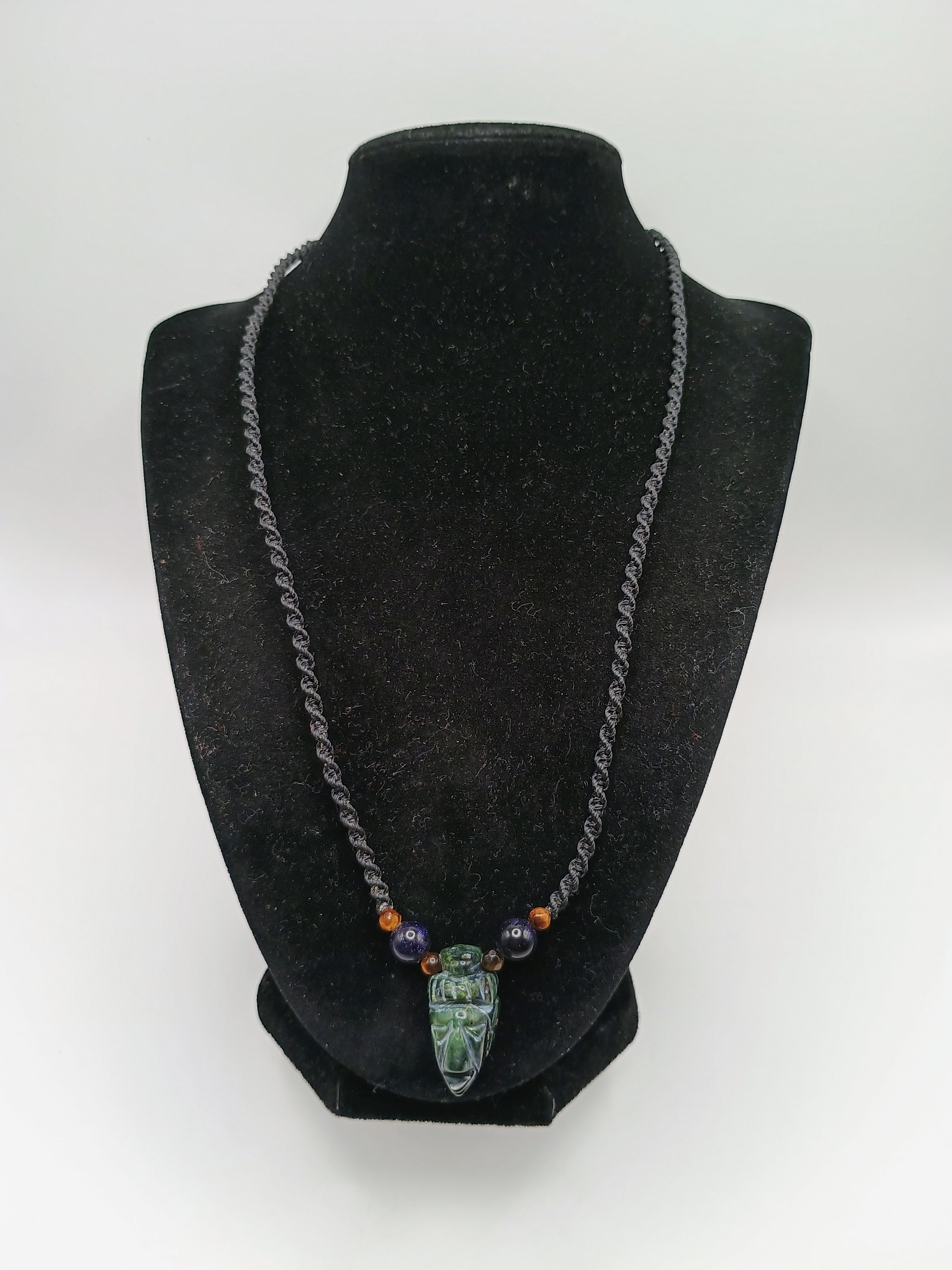 Handmade Macrame Necklace with Carved Natural Stone Pendant