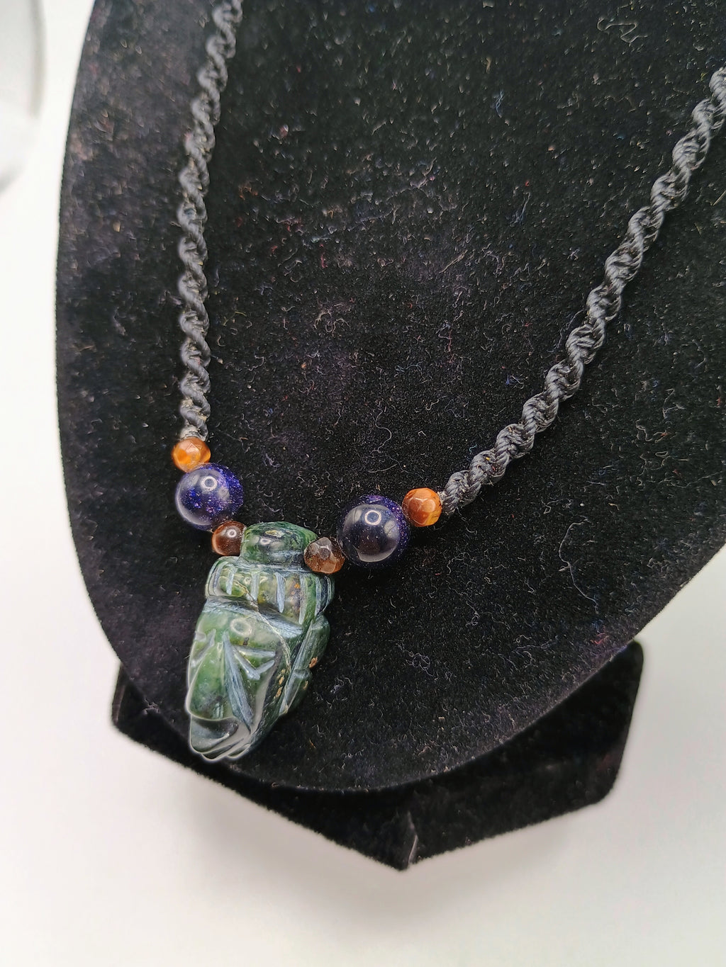 Handmade Macrame Necklace with Carved Natural Stone Pendant