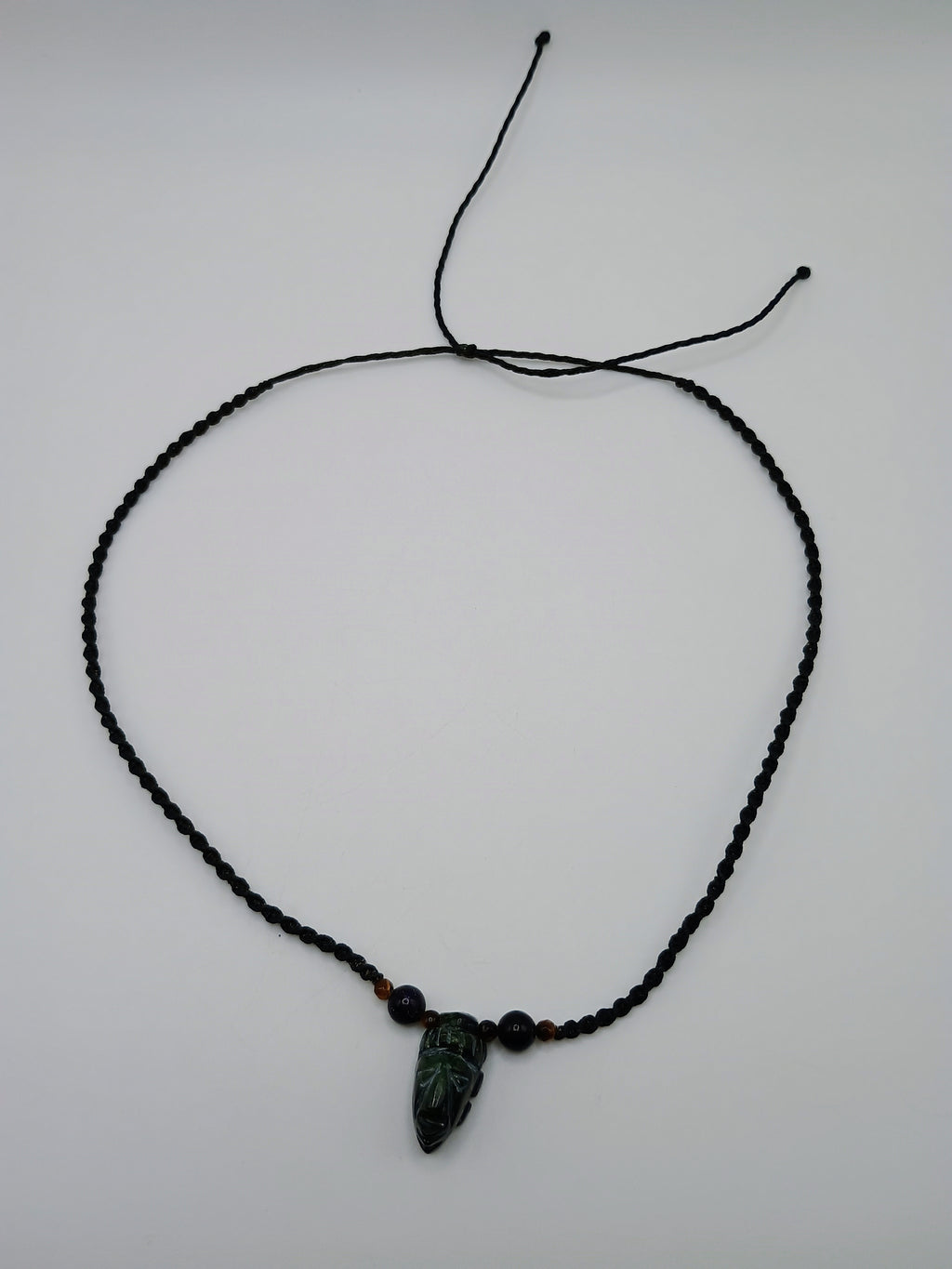 Handmade Macrame Necklace with Carved Natural Stone Pendant