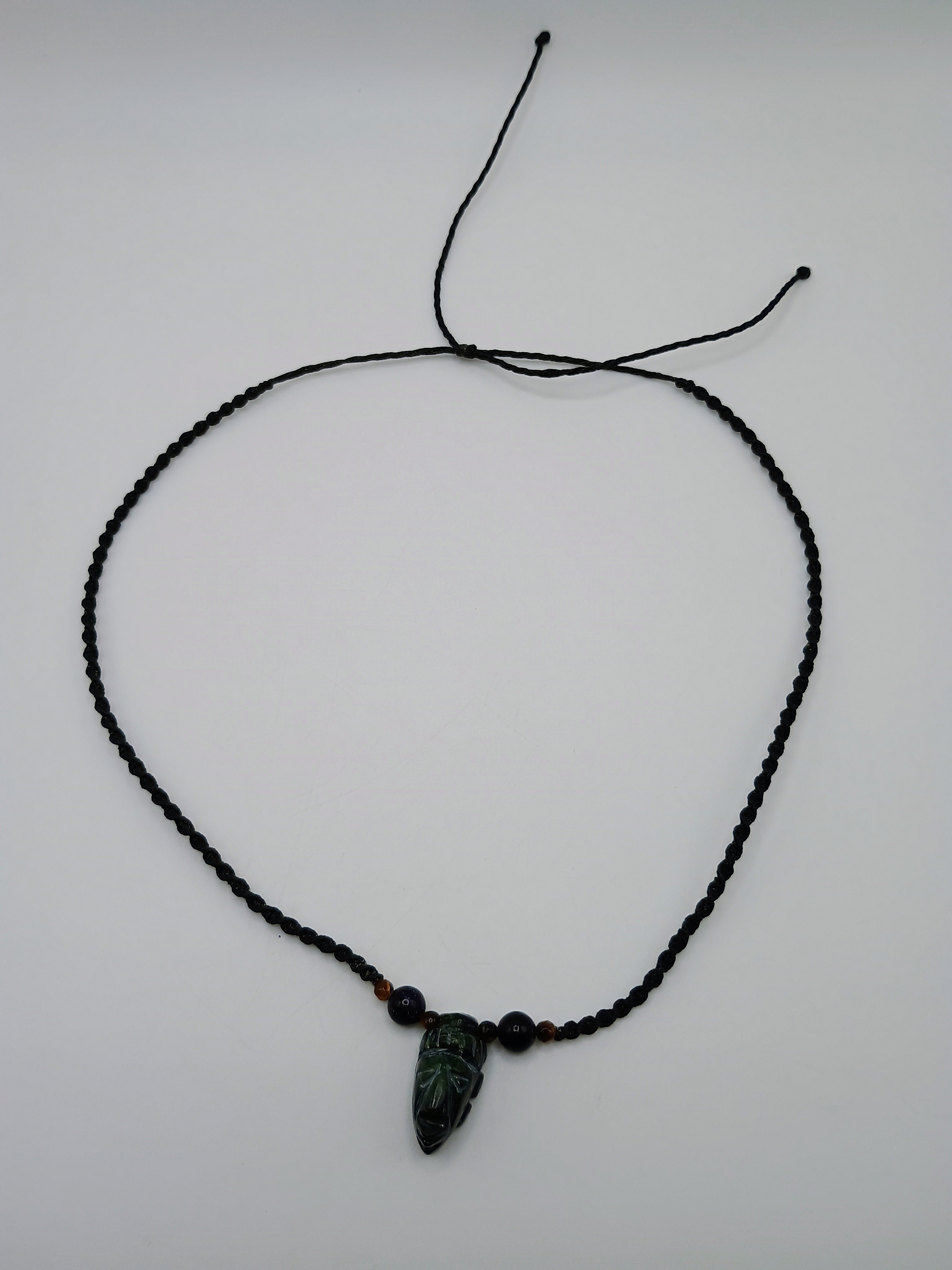 Handmade Macrame Necklace with Carved Natural Stone Pendant