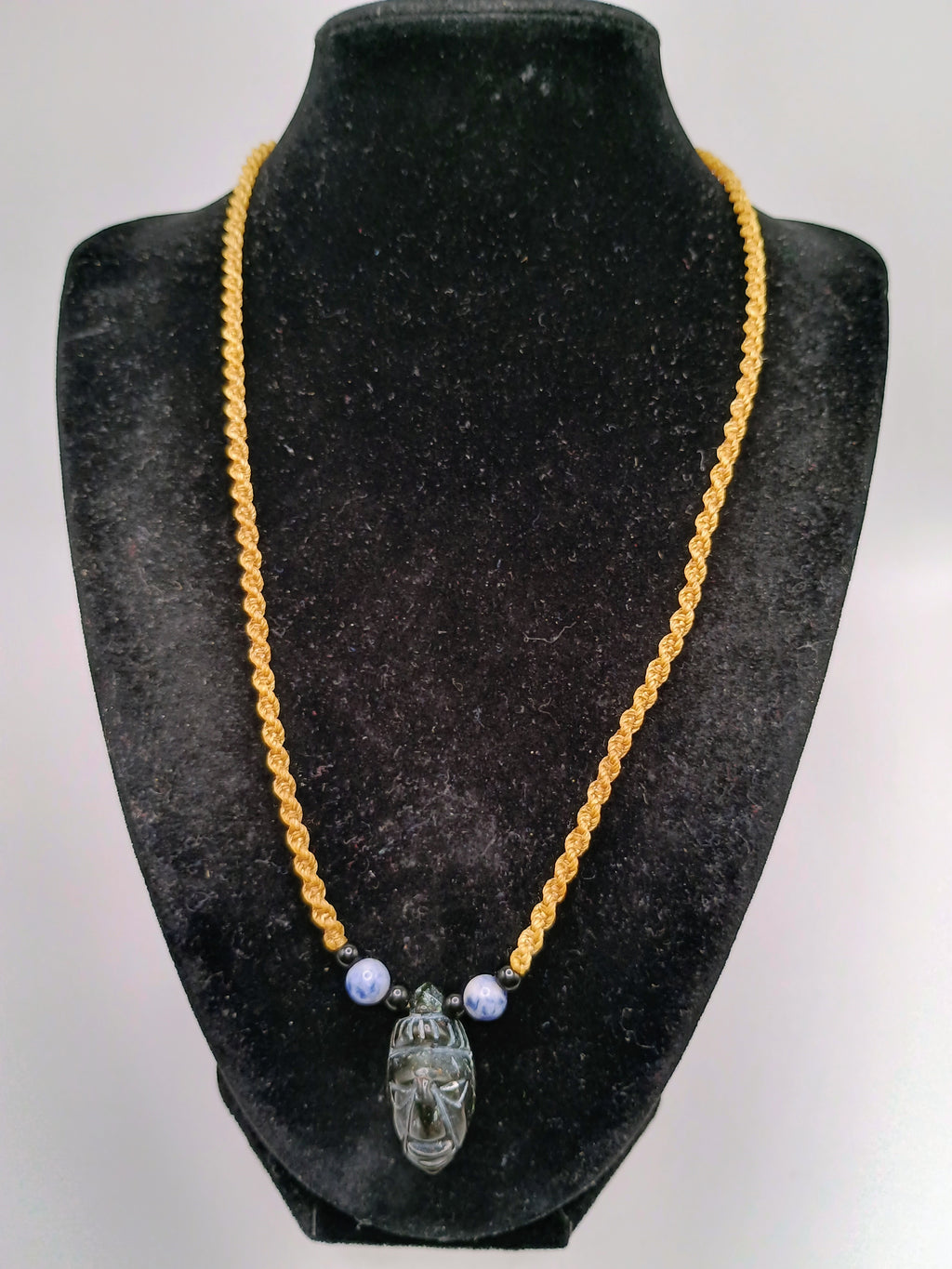 Macrame Necklace Pendant Inca Manco Capac Mask Natural Stone