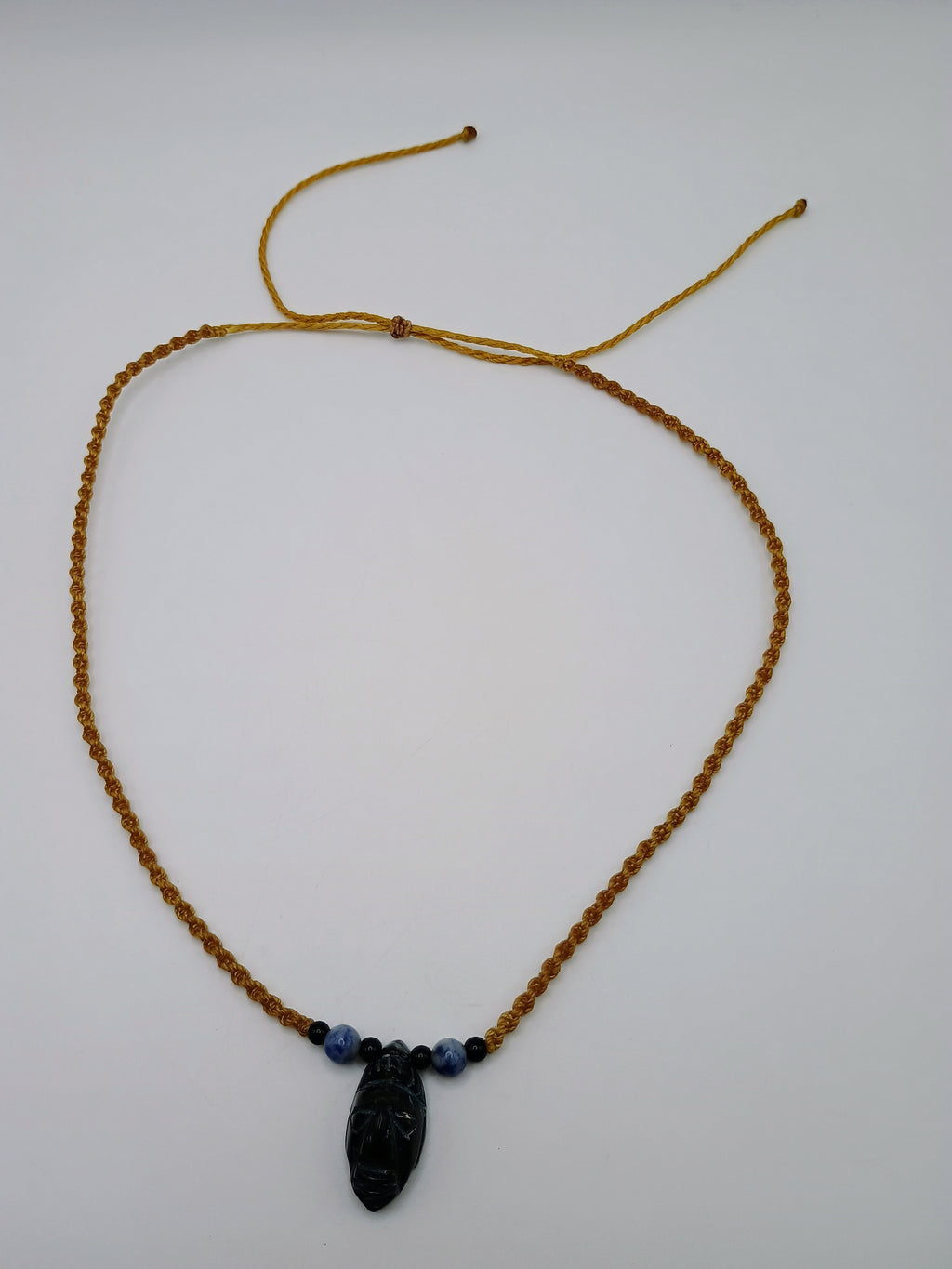 Macrame Necklace Pendant Inca Manco Capac Mask Natural Stone