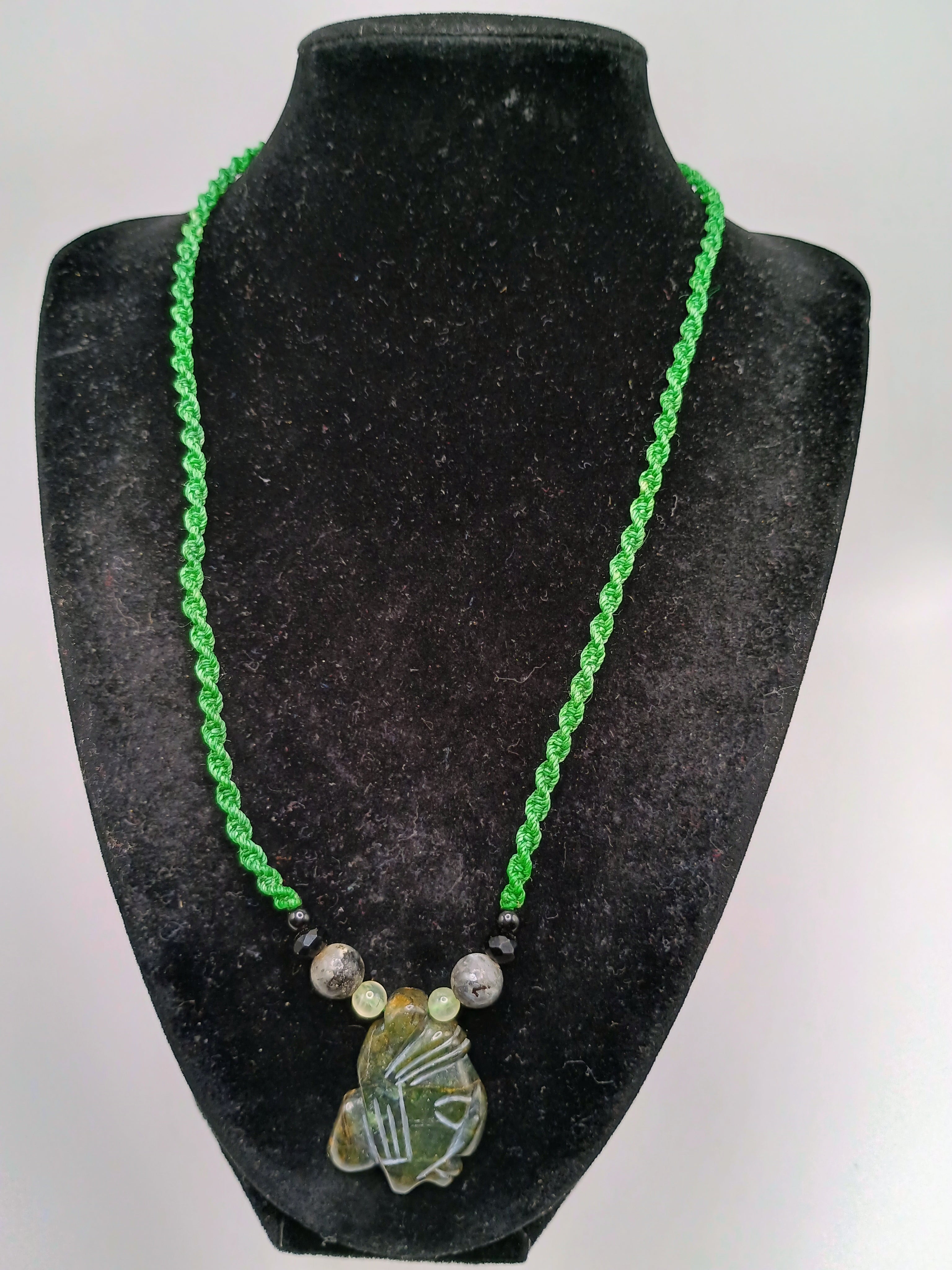 Handmade Macrame Necklace with Natural Stone Pendant and Inca Face
