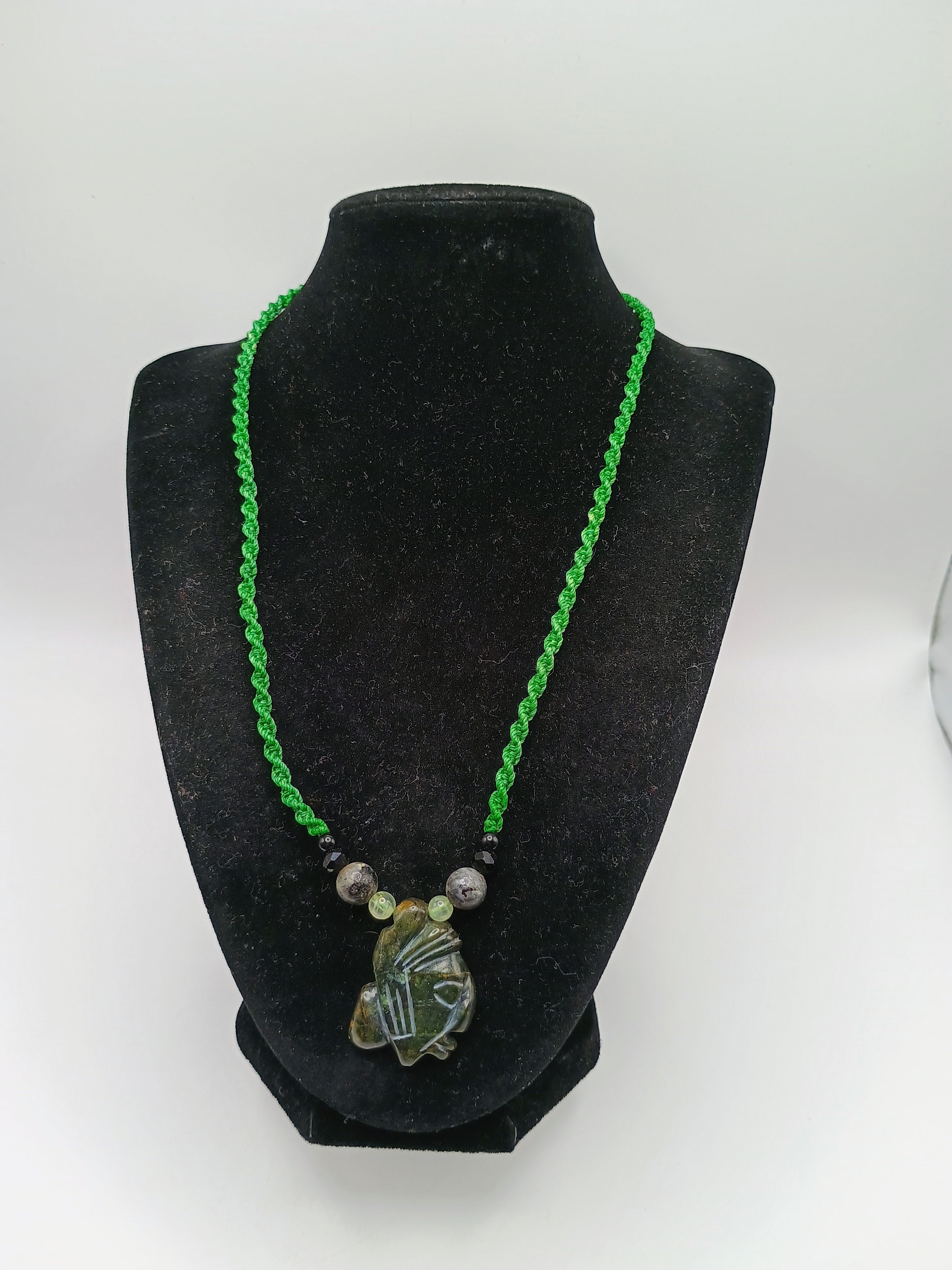 Handmade Macrame Necklace with Natural Stone Pendant and Inca Face