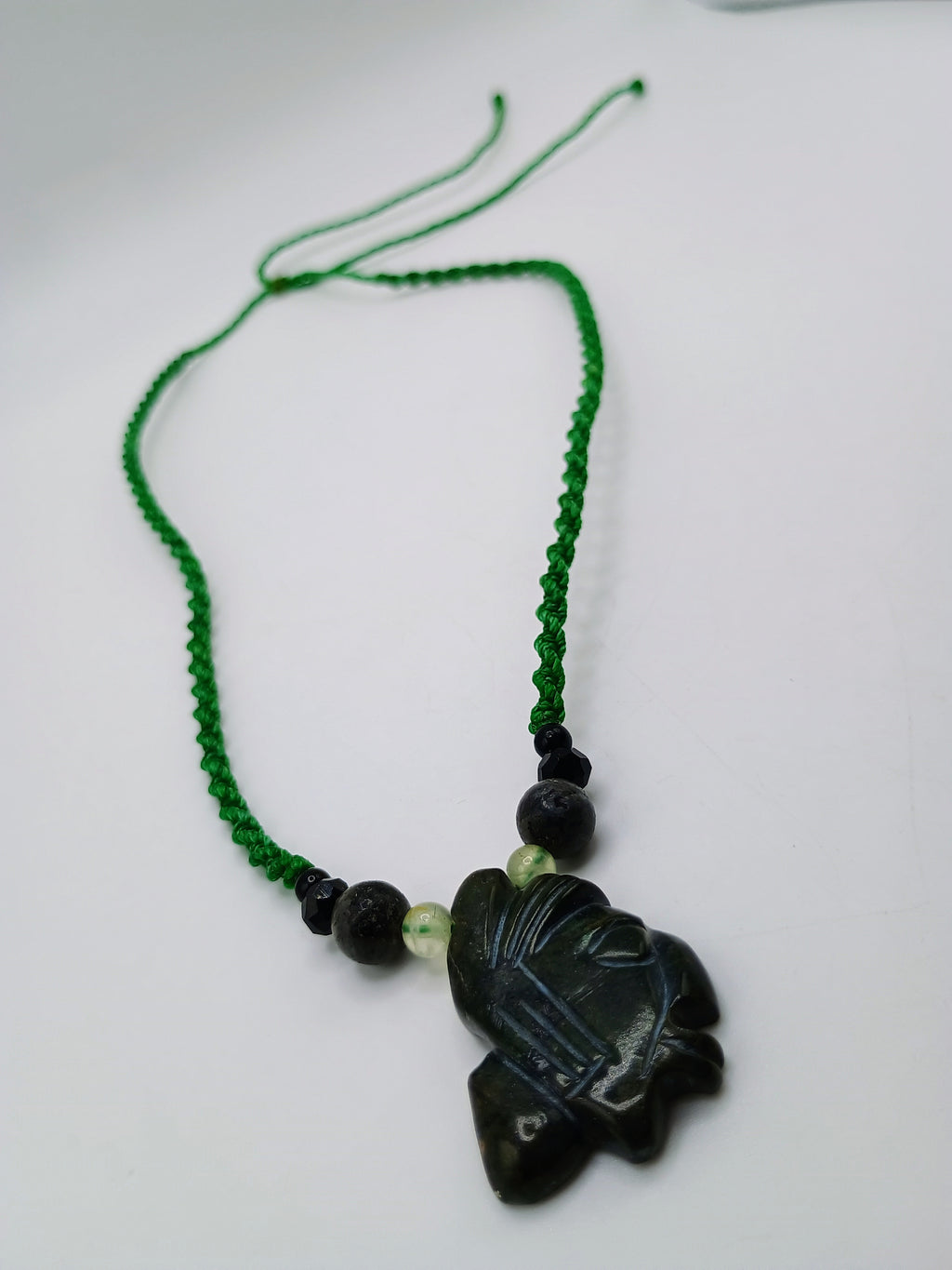 Handmade Macrame Necklace with Natural Stone Pendant and Inca Face