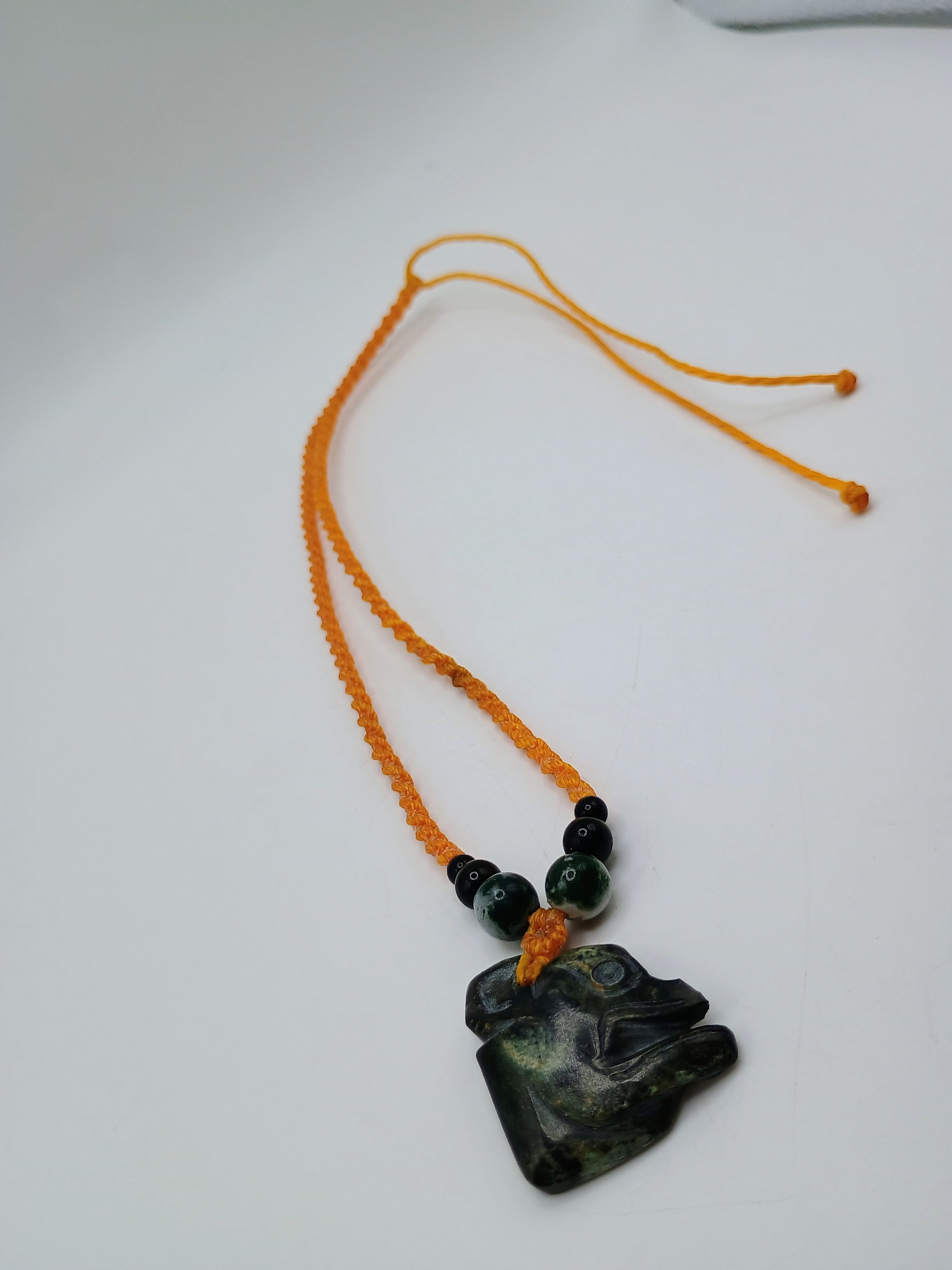 Hand-woven Macrame Necklace Pendant with Chavín Clave Head Stone