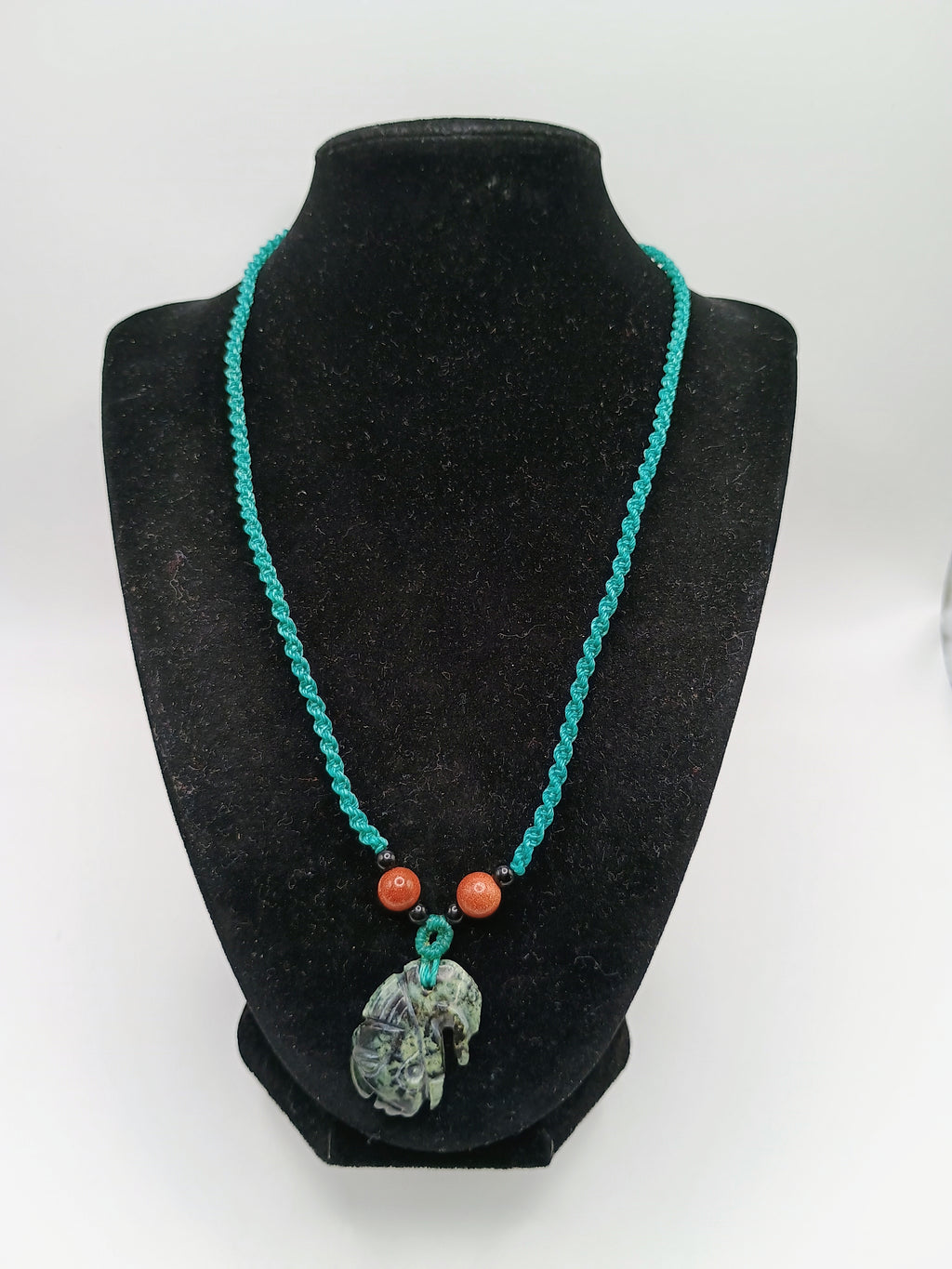 Inca Mask Necklace, Carved Natural Stone, Ancestral Macrame