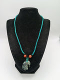 Inca Mask Necklace, Carved Natural Stone, Ancestral Macrame