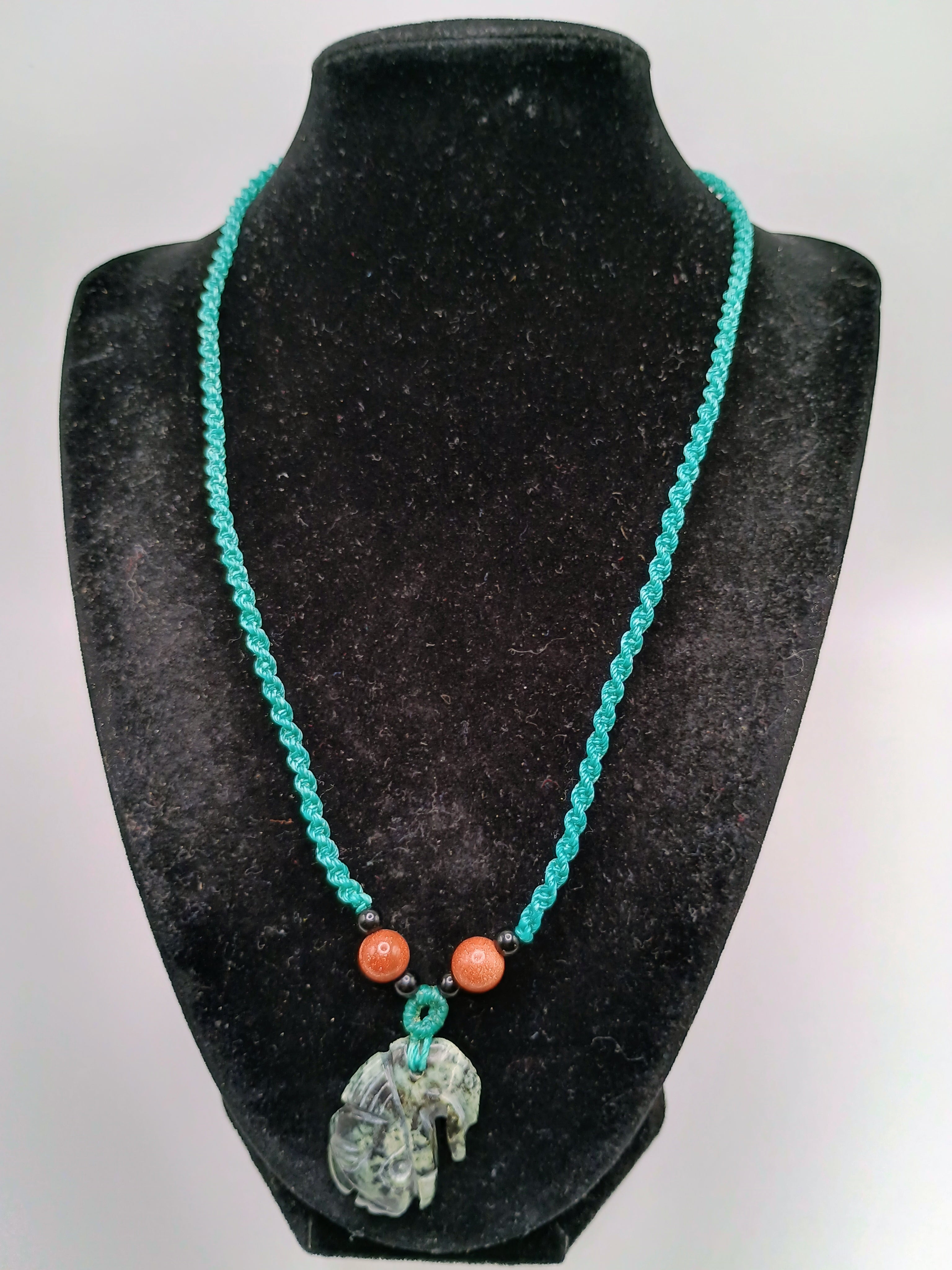 Inca Mask Necklace, Carved Natural Stone, Ancestral Macrame