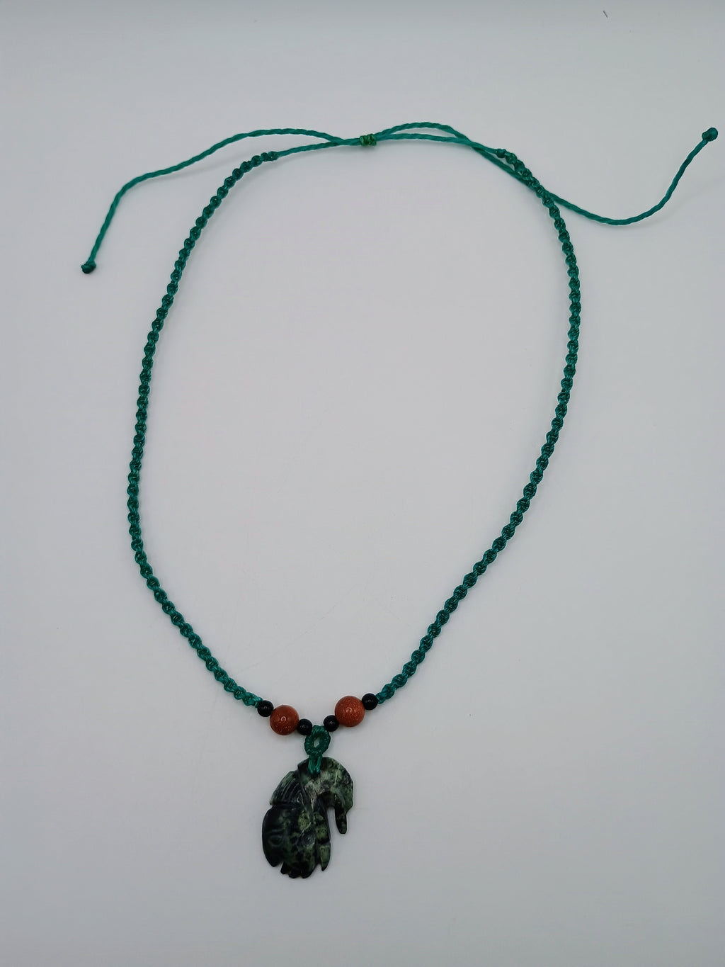 Inca Mask Necklace, Carved Natural Stone, Ancestral Macrame