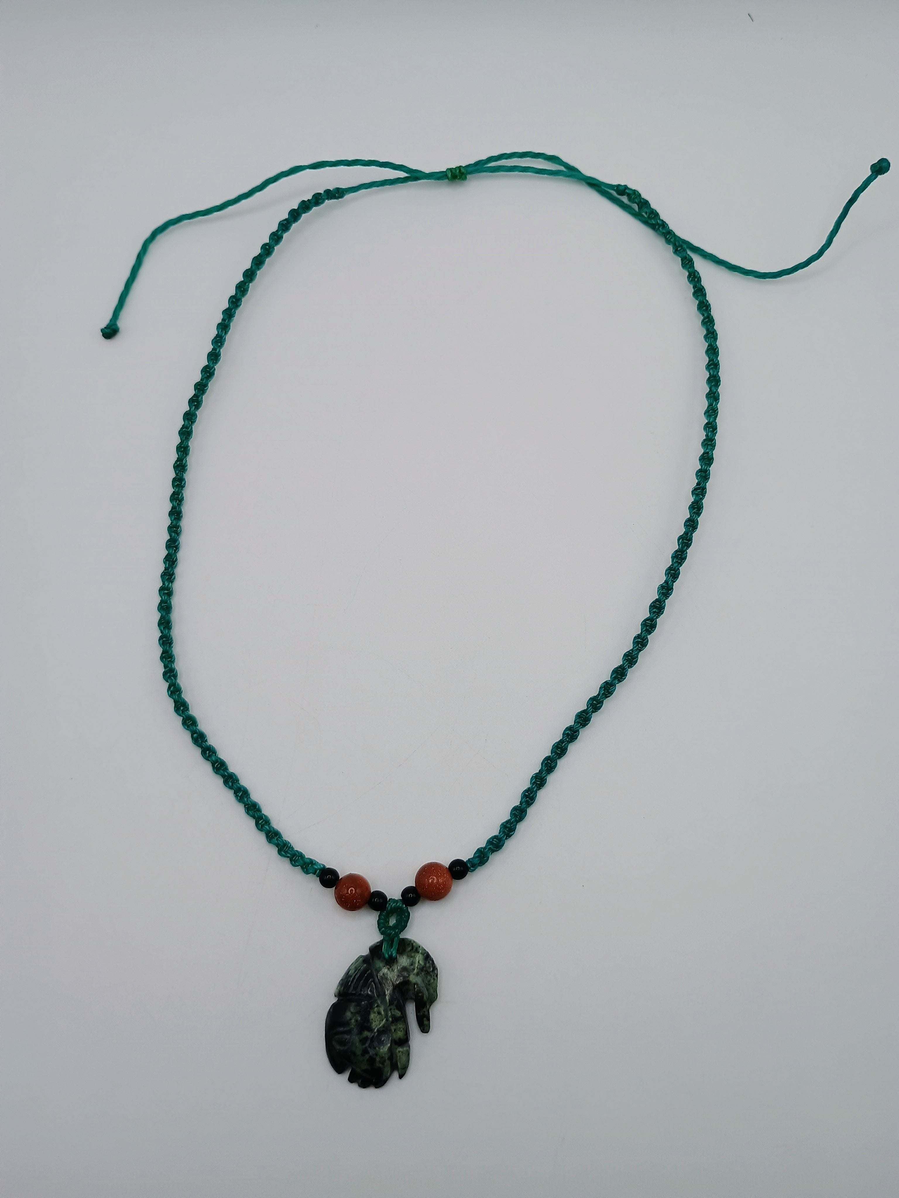 Inca Mask Necklace, Carved Natural Stone, Ancestral Macrame