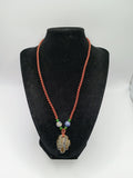 Handmade Macrame Necklace with Inca Mask and Natural Stone