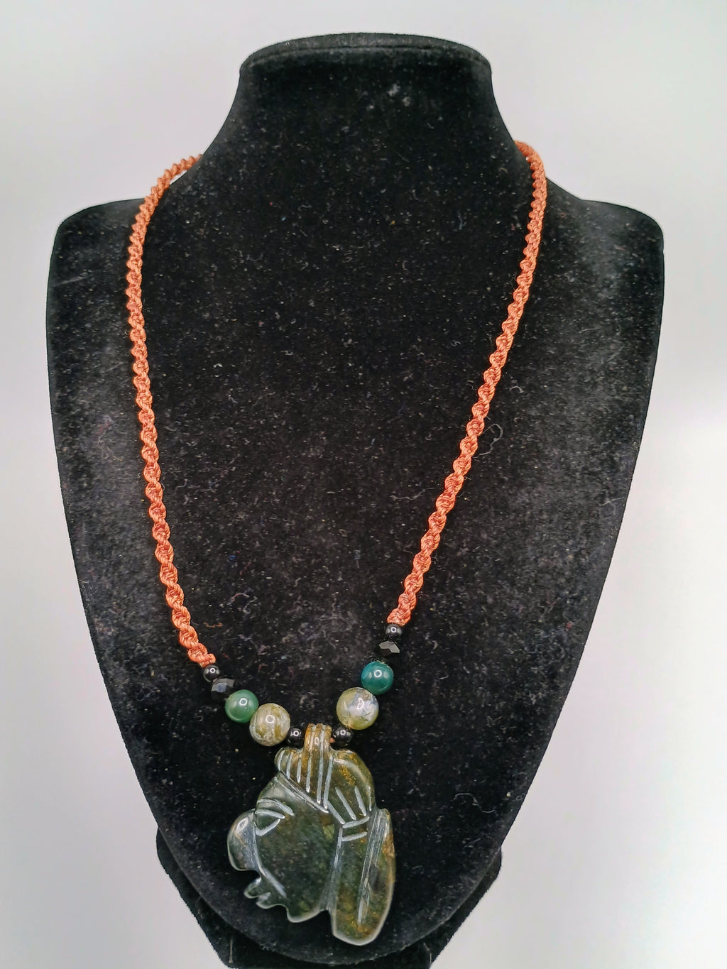 Macrame Necklace Inca Pachacuti Mask Pendant Natural Stone